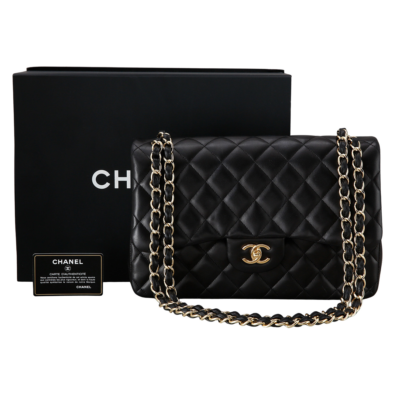 CHANEL(USED)샤넬 클래식 램스킨 점보 블랙 금장