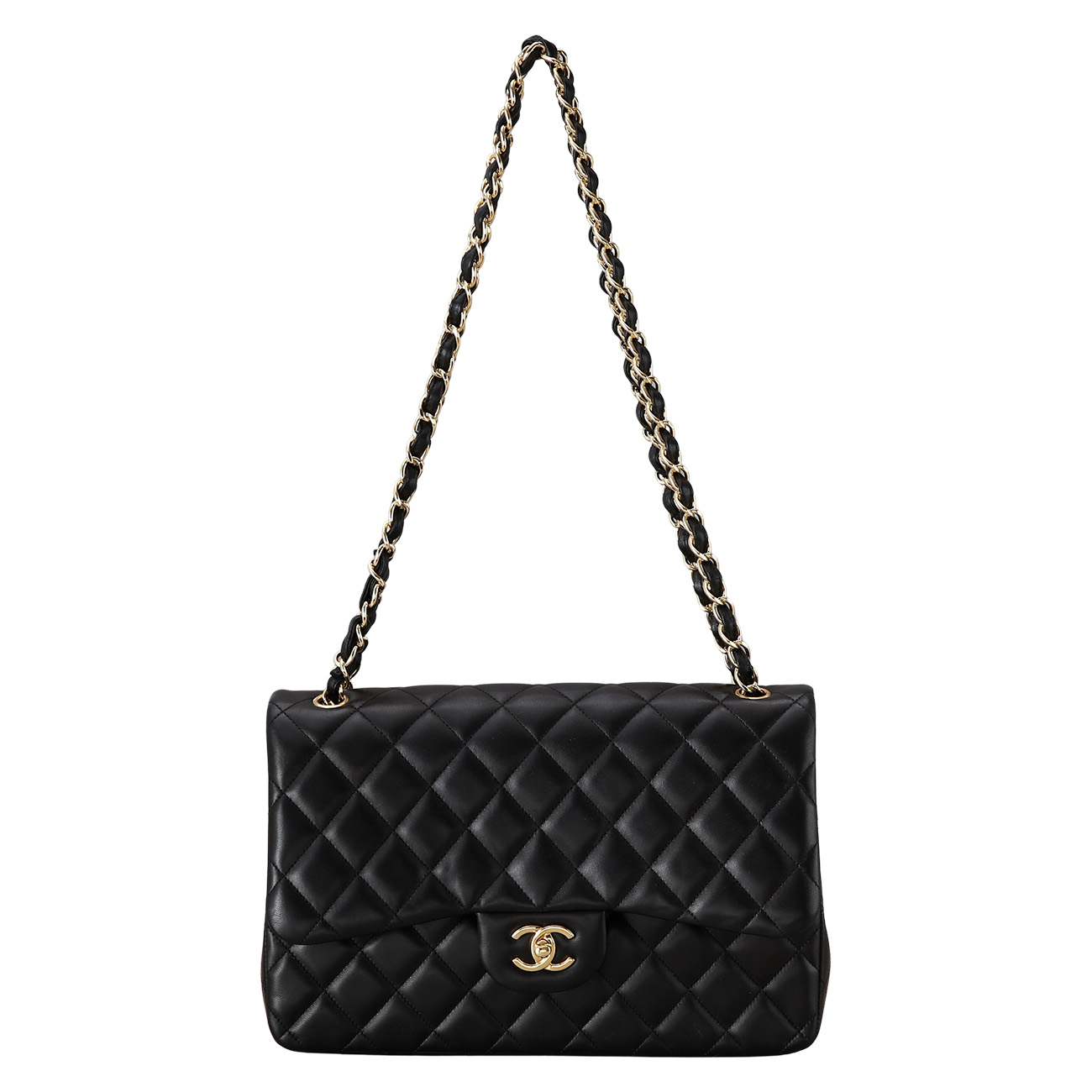CHANEL(USED)샤넬 클래식 램스킨 점보 블랙 금장