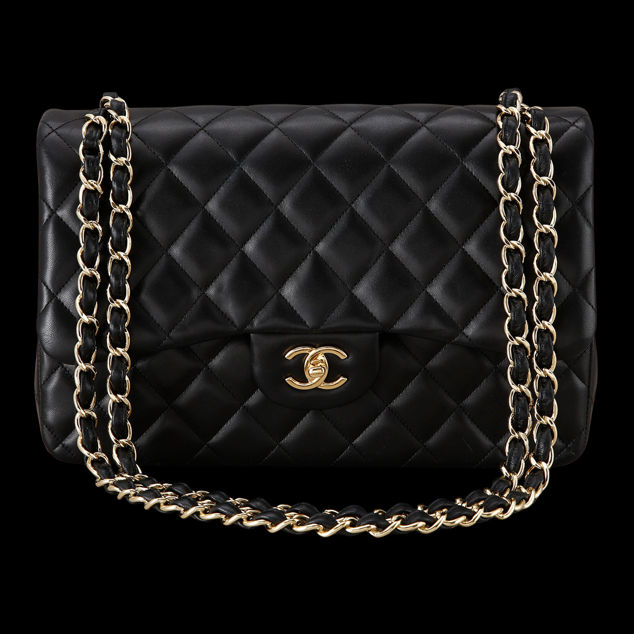 CHANEL(USED)샤넬 클래식 램스킨 점보 블랙 금장