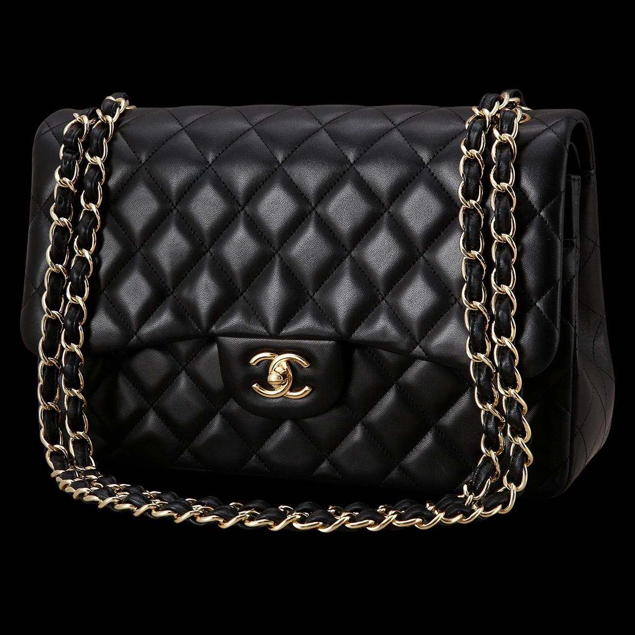 CHANEL(USED)샤넬 클래식 램스킨 점보 블랙 금장