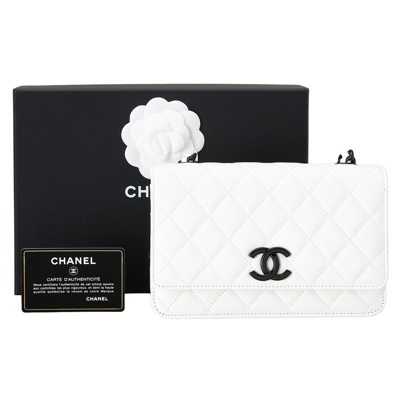 CHANEL(USED)샤넬 시즌 캐비어 화이트 CC로고 WOC