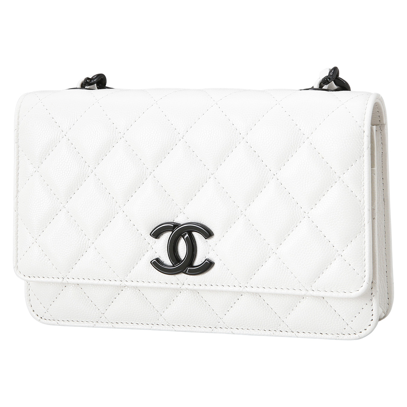 CHANEL(USED)샤넬 시즌 캐비어 화이트 CC로고 WOC