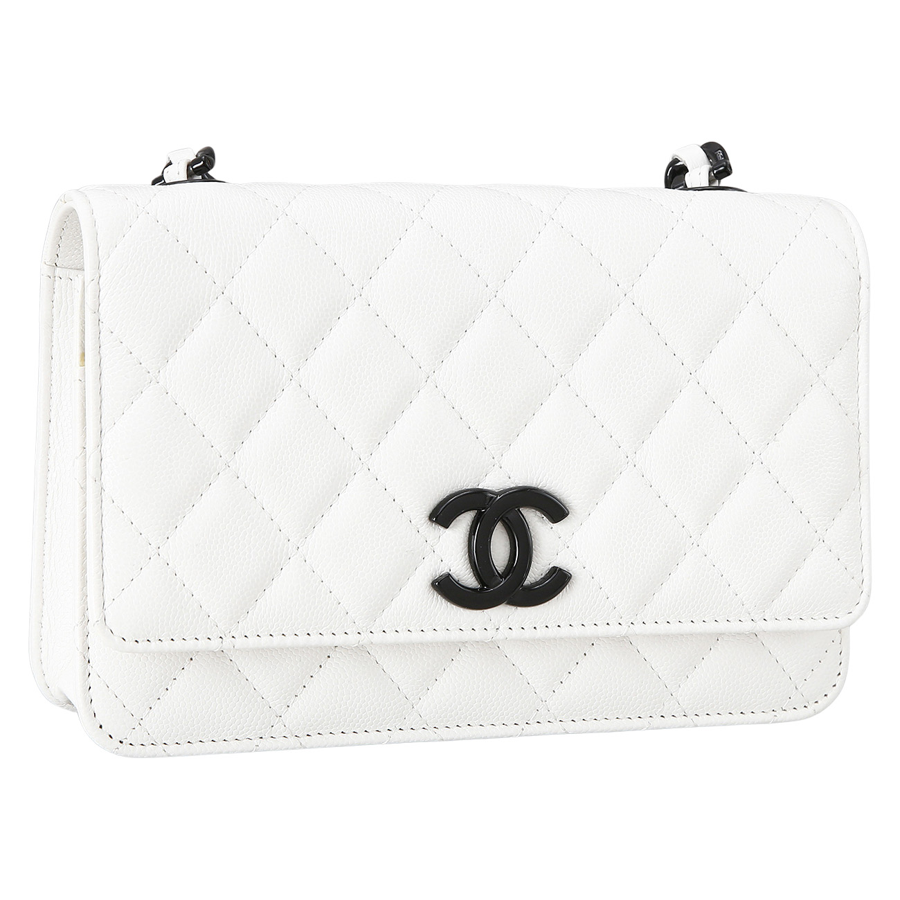 CHANEL(USED)샤넬 시즌 캐비어 화이트 CC로고 WOC