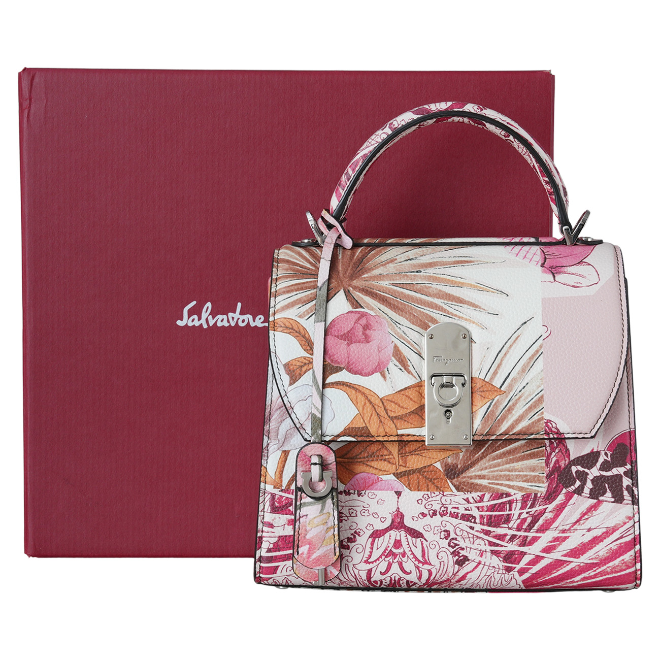 FERRAGAMO(USED)페레가모 박시즈 플라워 프린트 탑핸들백