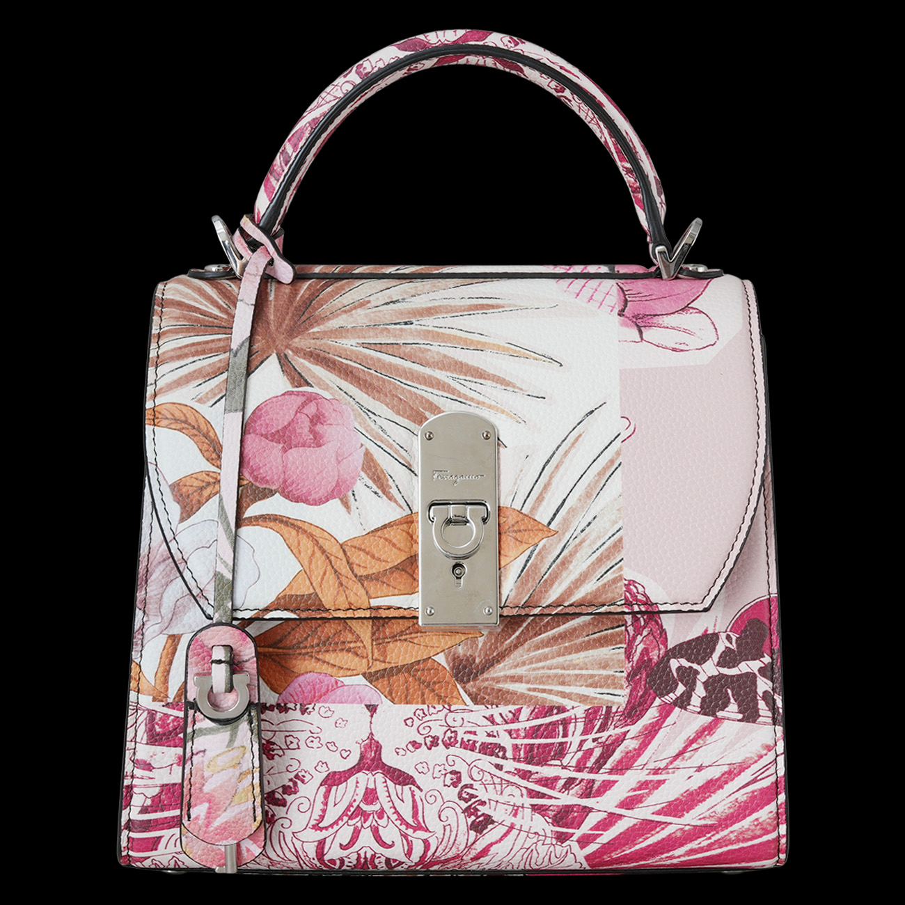 FERRAGAMO(USED)페레가모 박시즈 플라워 프린트 탑핸들백