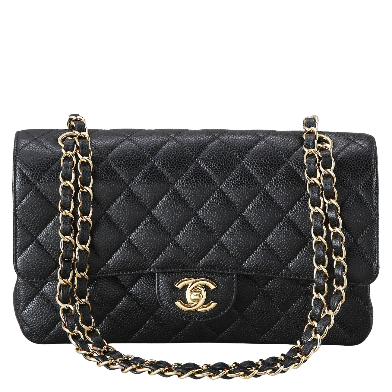 CHANEL(USED)샤넬 클래식 캐비어 미듐 금장
