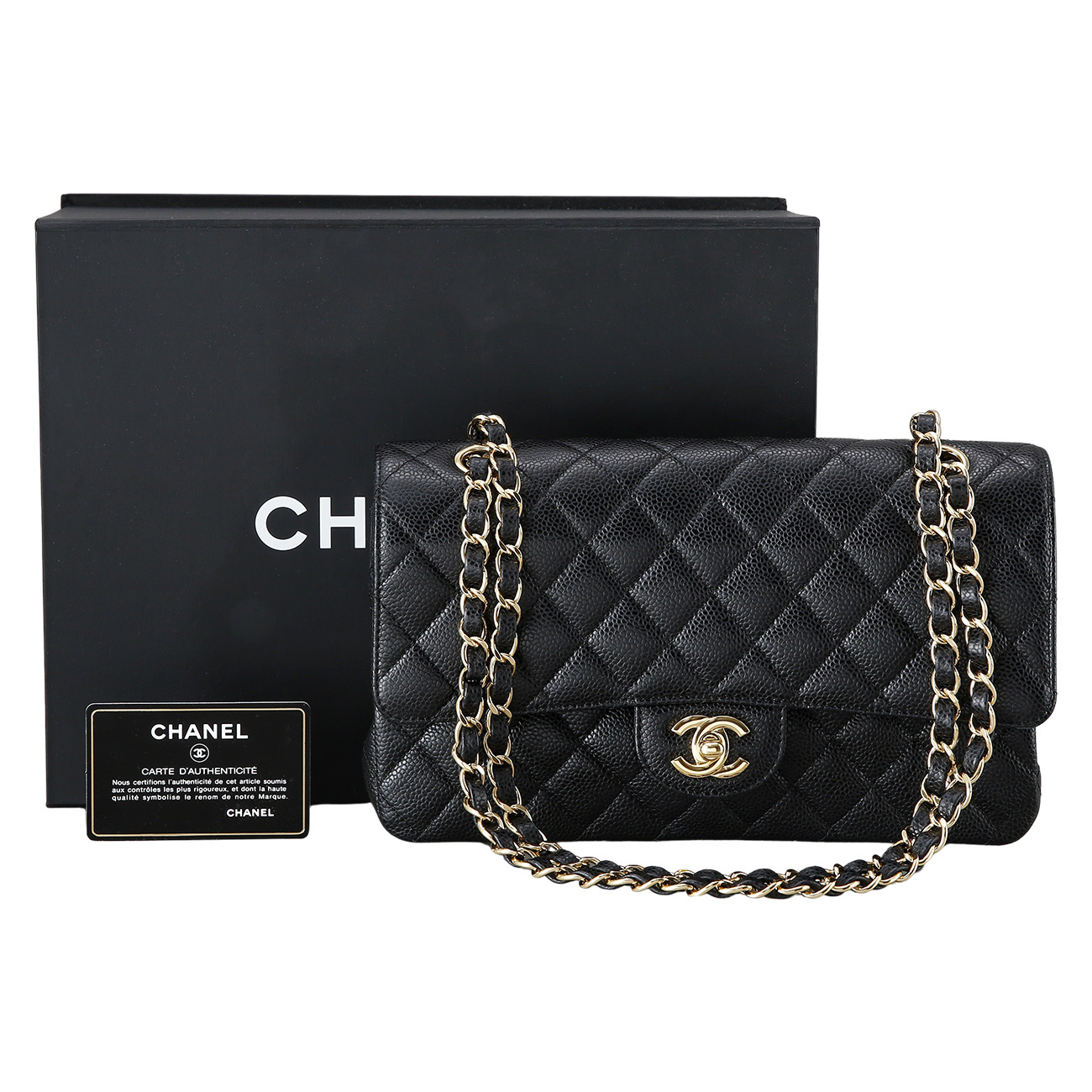 CHANEL(USED)샤넬 클래식 캐비어 미듐 금장