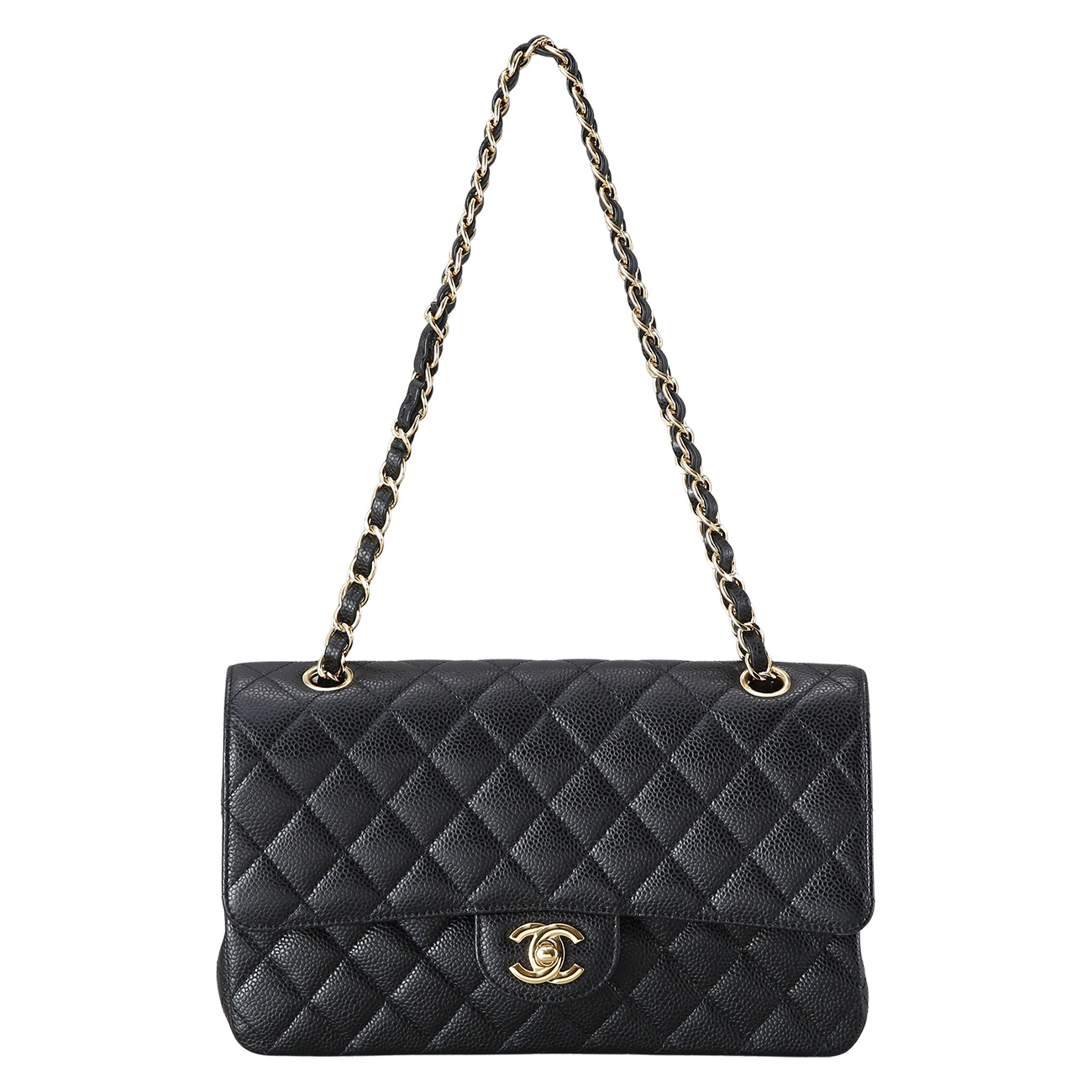 CHANEL(USED)샤넬 클래식 캐비어 미듐 금장