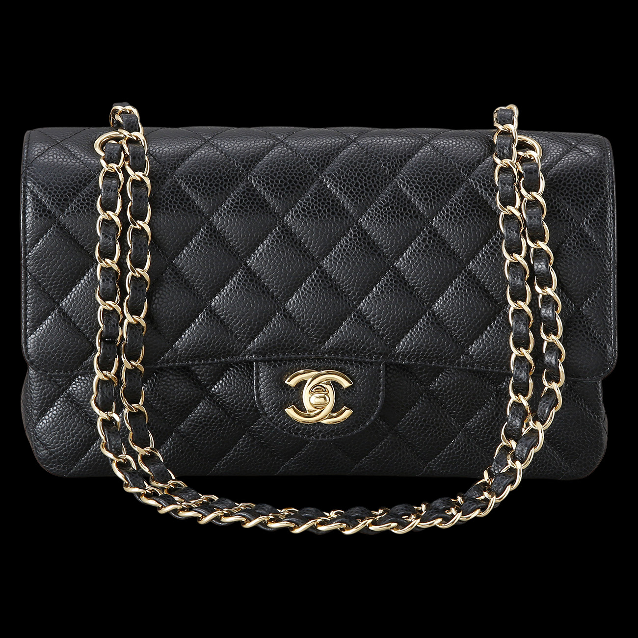 CHANEL(USED)샤넬 클래식 캐비어 미듐 금장