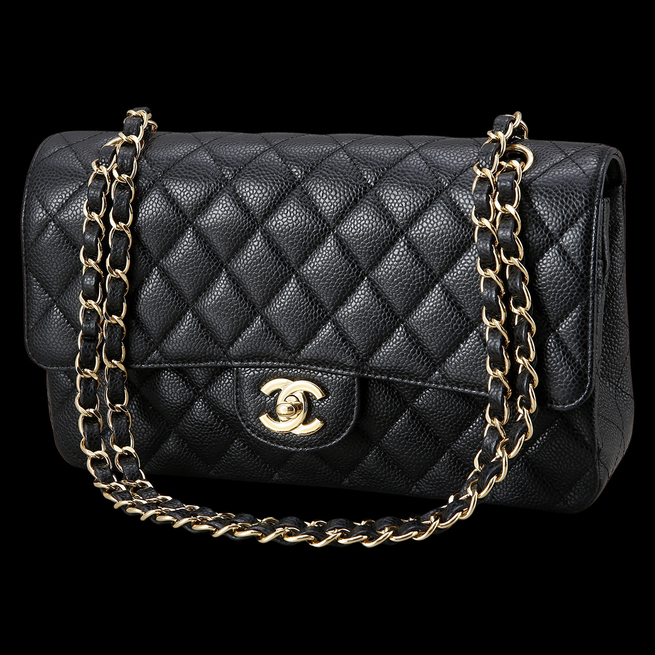 CHANEL(USED)샤넬 클래식 캐비어 미듐 금장