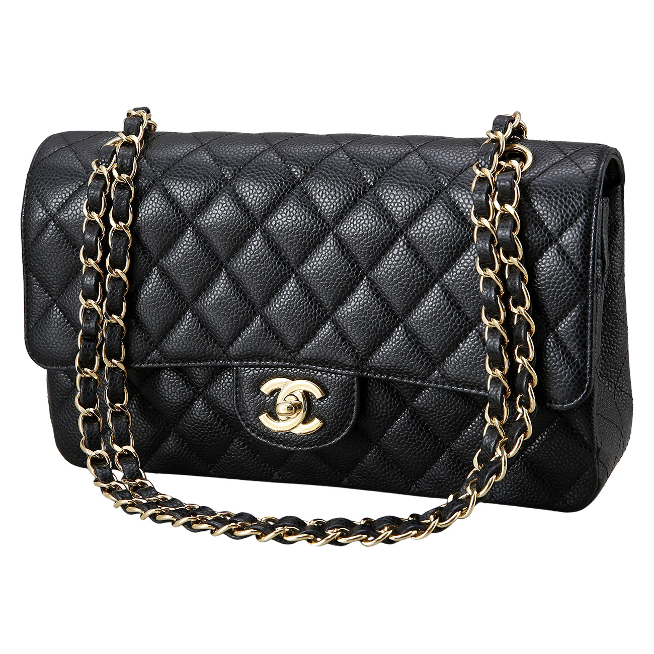 CHANEL(USED)샤넬 클래식 캐비어 미듐 금장