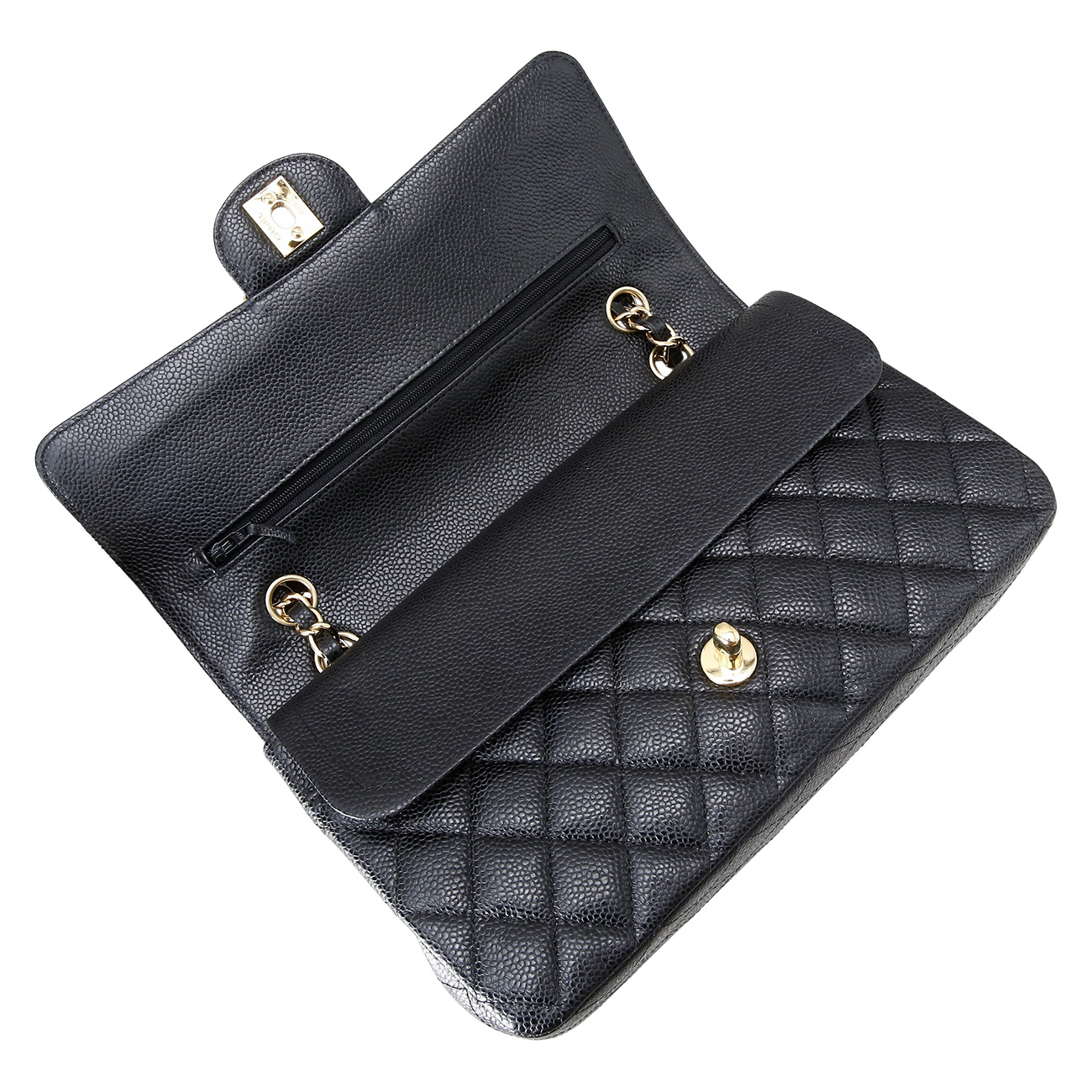 CHANEL(USED)샤넬 클래식 캐비어 미듐 금장