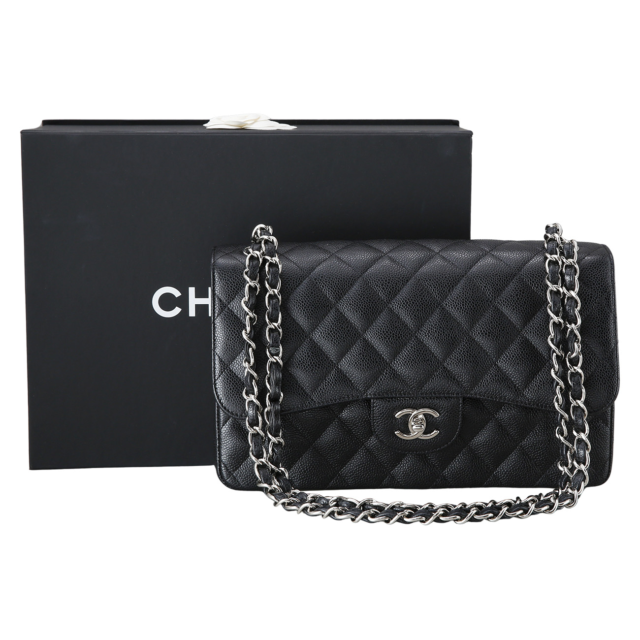 CHANEL(USED)샤넬 클래식 캐비어 점보 은장
