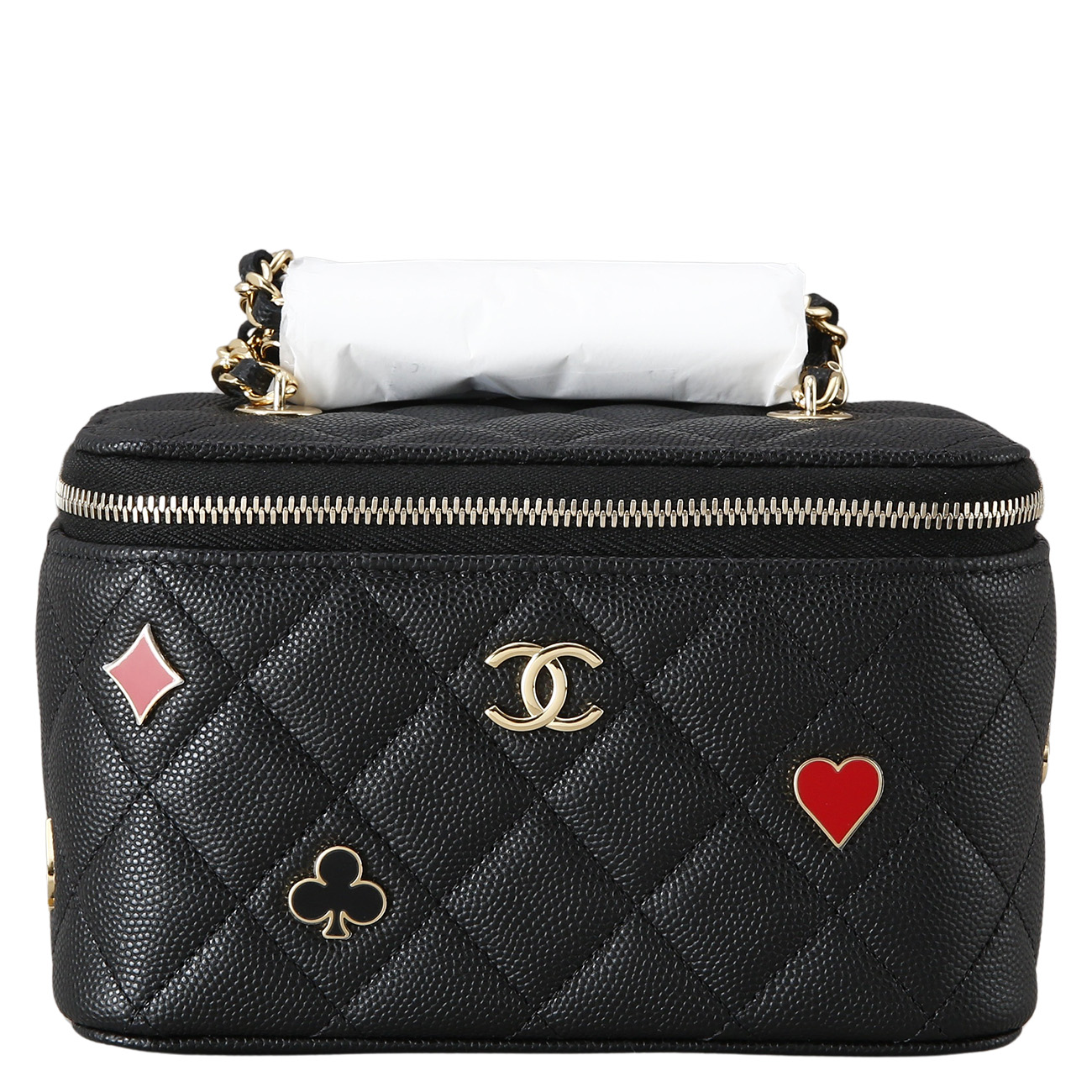CHANEL(USED)샤넬 시즌 캐비어 포커 장식 베니티 체인 백
