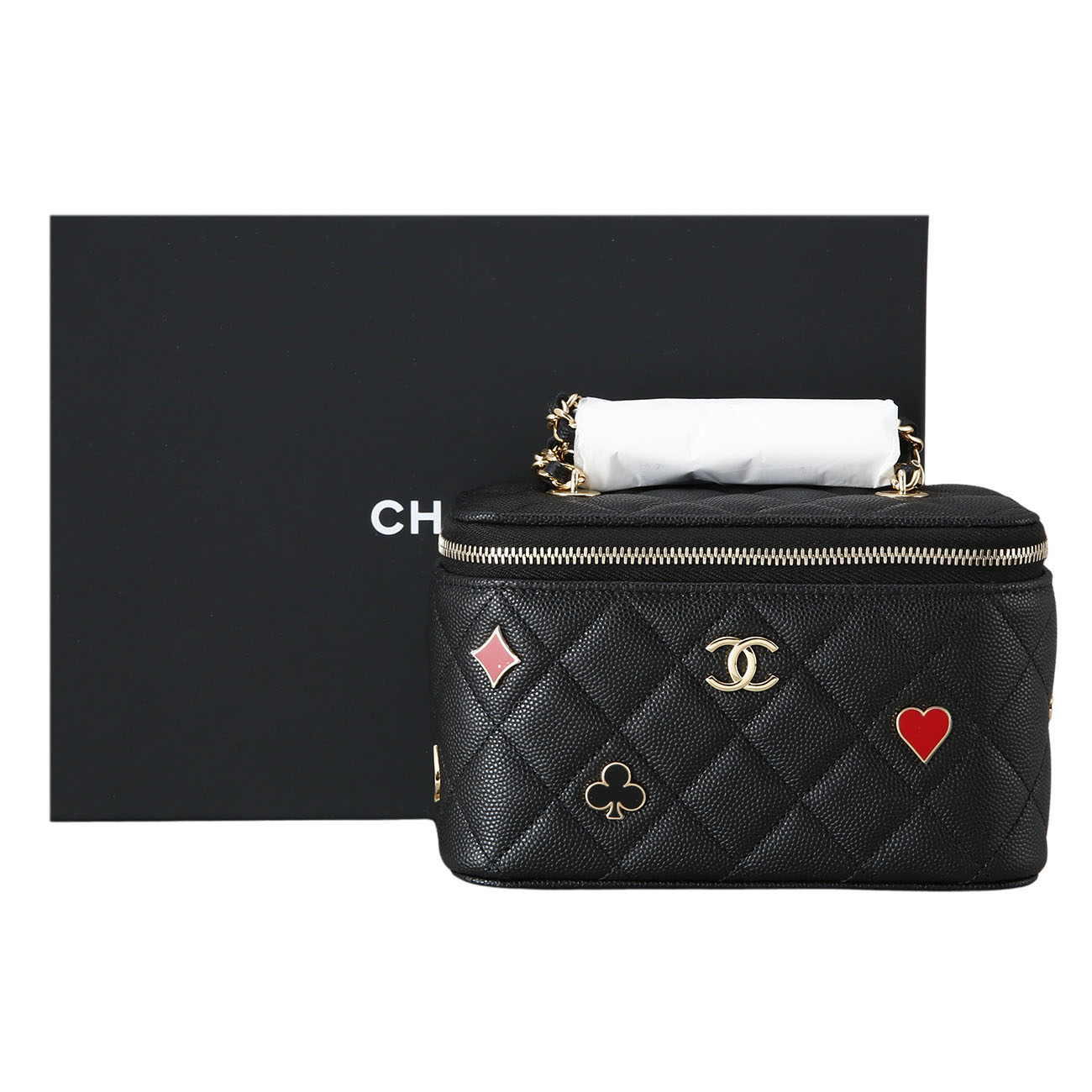 CHANEL(USED)샤넬 시즌 캐비어 포커 장식 베니티 체인 백