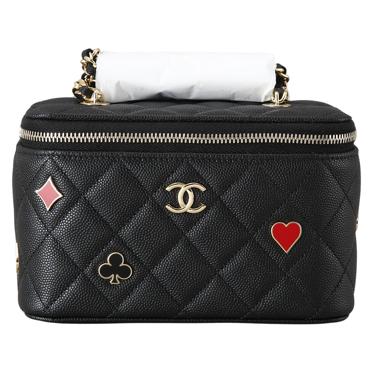 CHANEL(USED)샤넬 시즌 캐비어 포커 장식 베니티 체인 백
