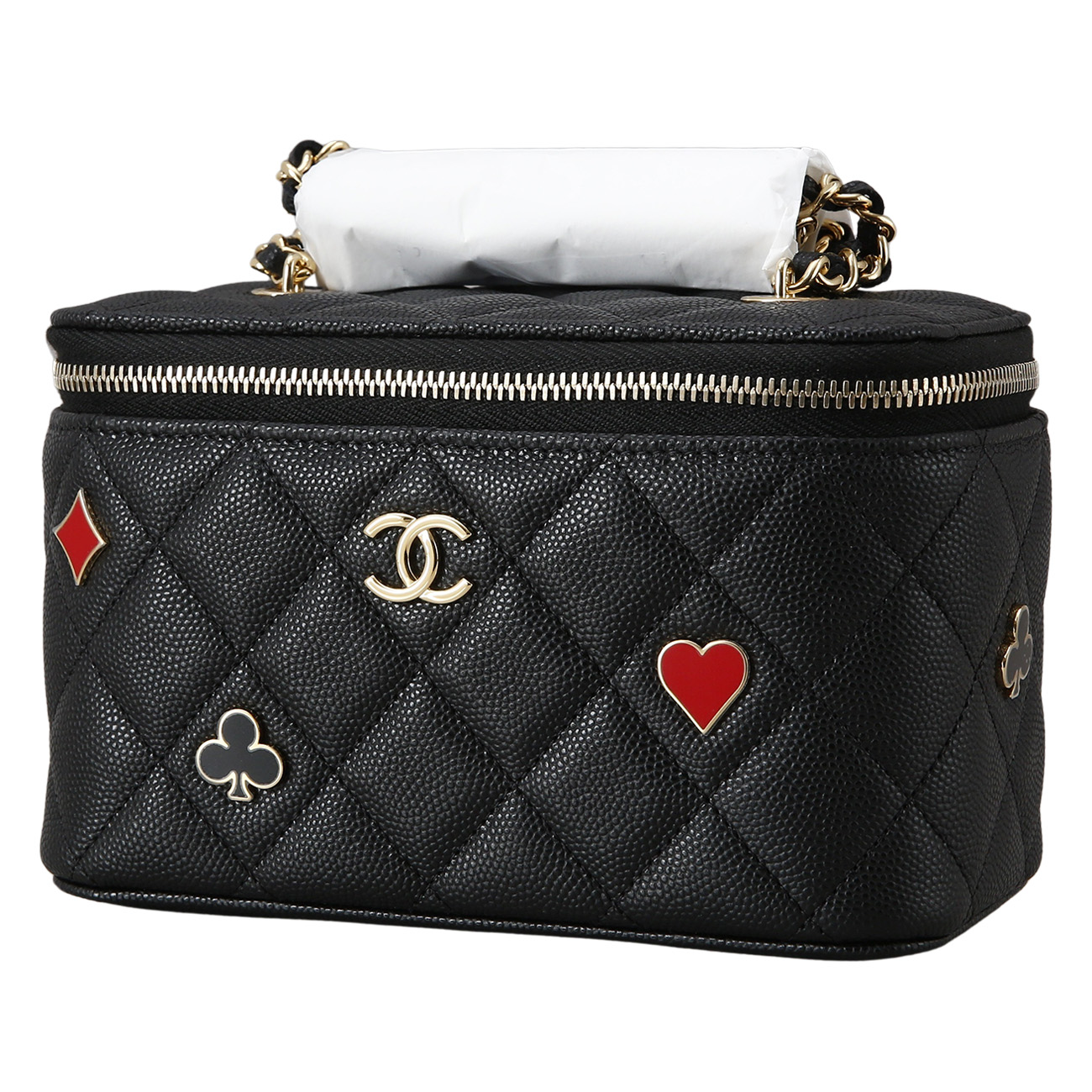 CHANEL(USED)샤넬 시즌 캐비어 포커 장식 베니티 체인 백