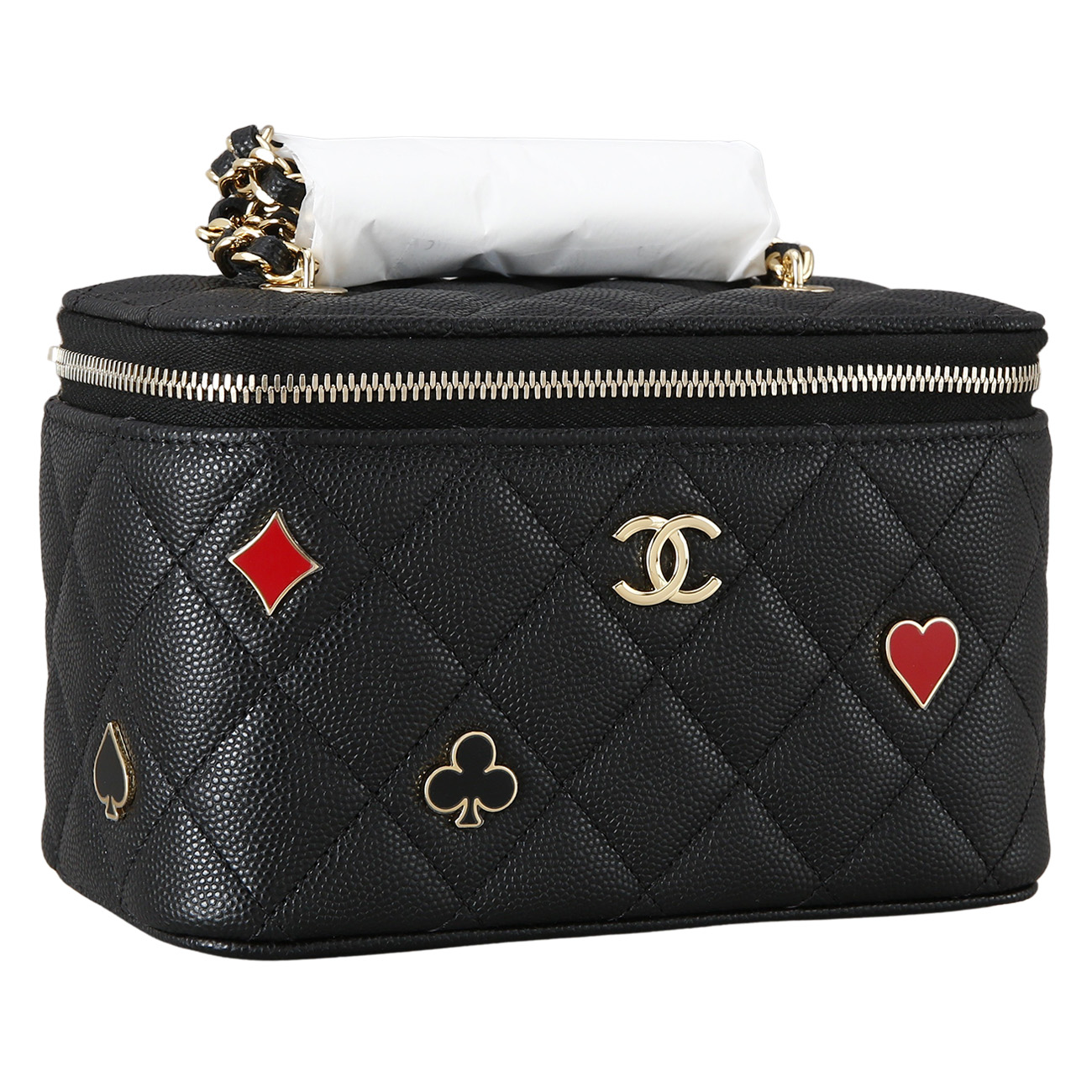 CHANEL(USED)샤넬 시즌 캐비어 포커 장식 베니티 체인 백