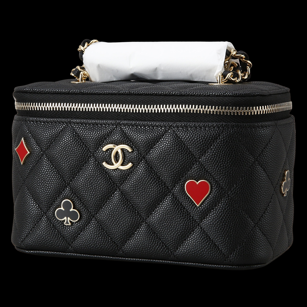CHANEL(USED)샤넬 시즌 캐비어 포커 장식 베니티 체인 백