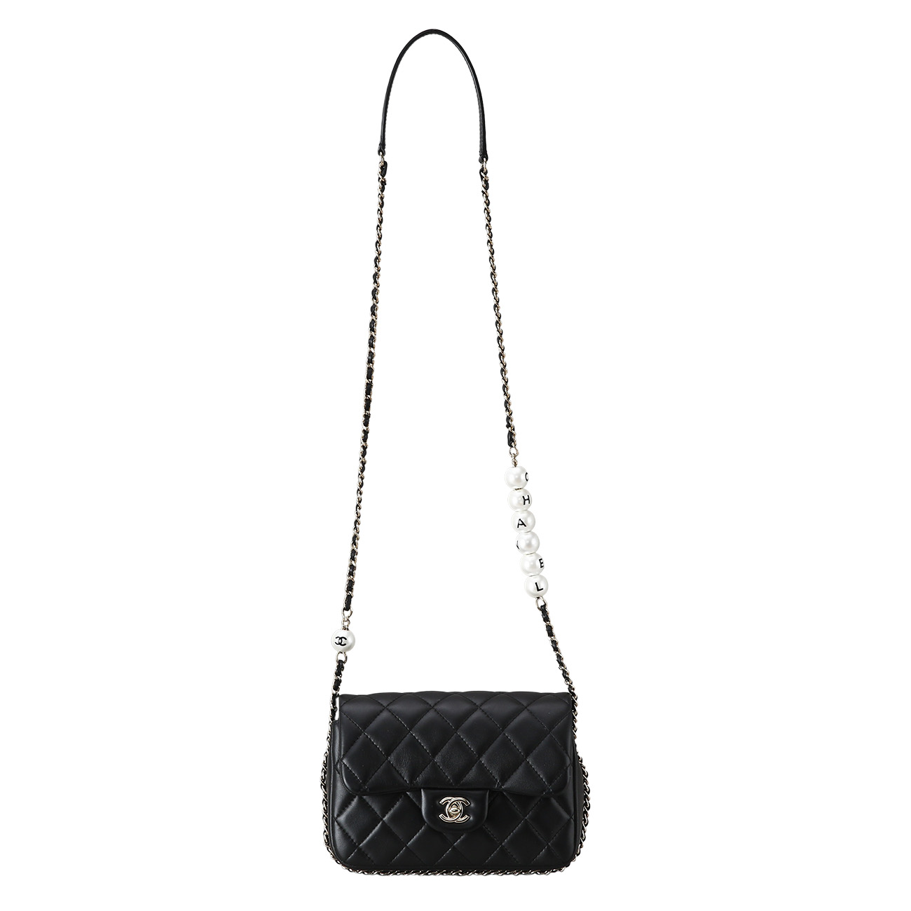 CHANEL(USED)샤넬 시즌 진주 체인 스트랩 플랩백