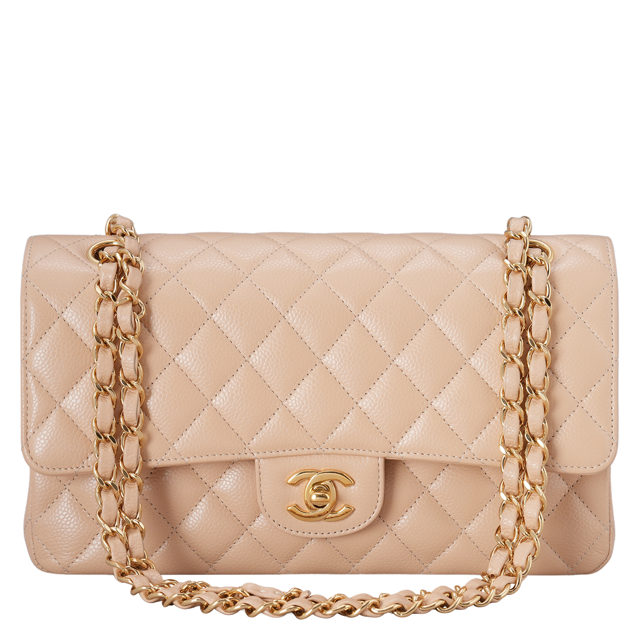 CHANEL(USED)샤넬 캐비어 클래식 미듐 플랩백 베이지 금장