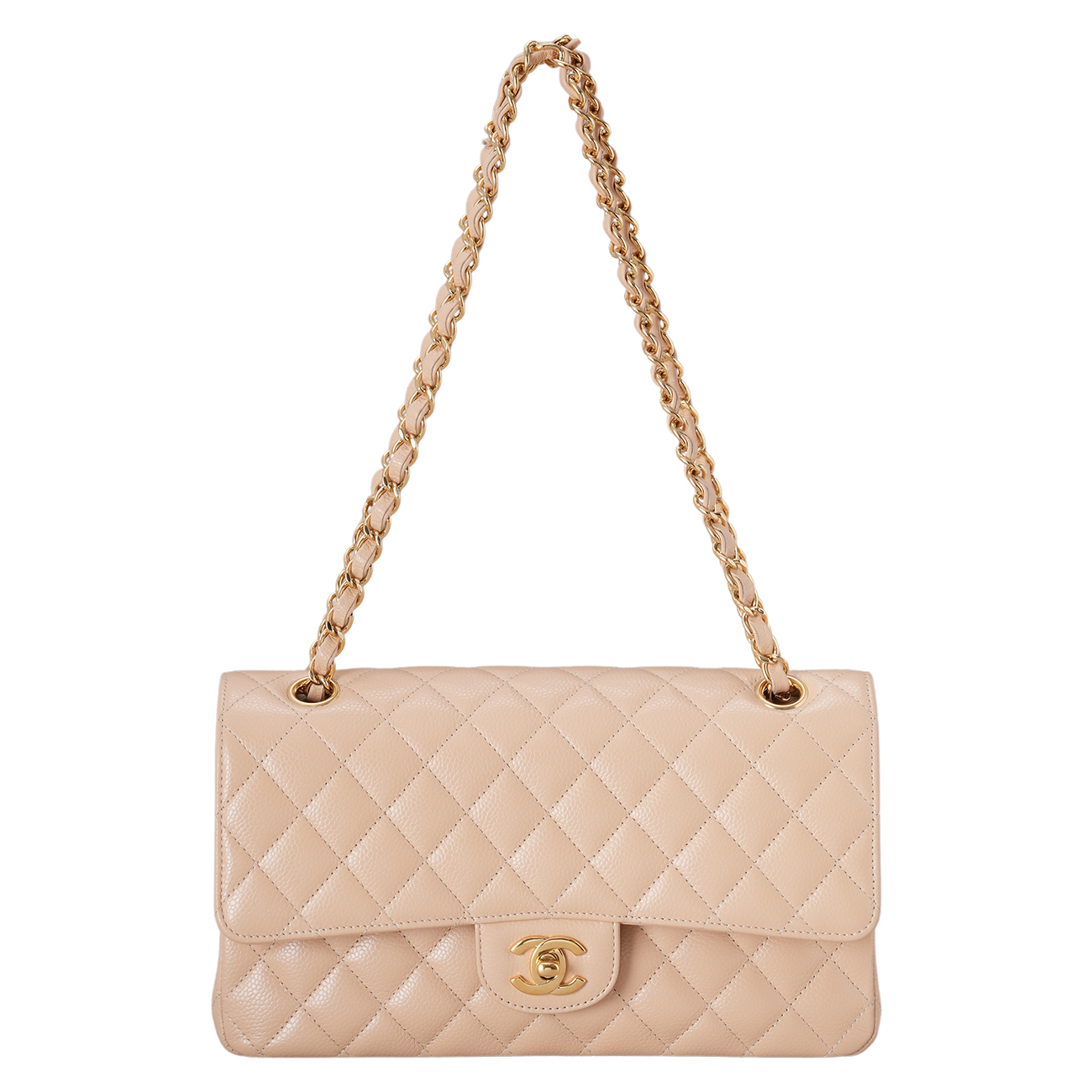 CHANEL(USED)샤넬 캐비어 클래식 미듐 플랩백 베이지 금장