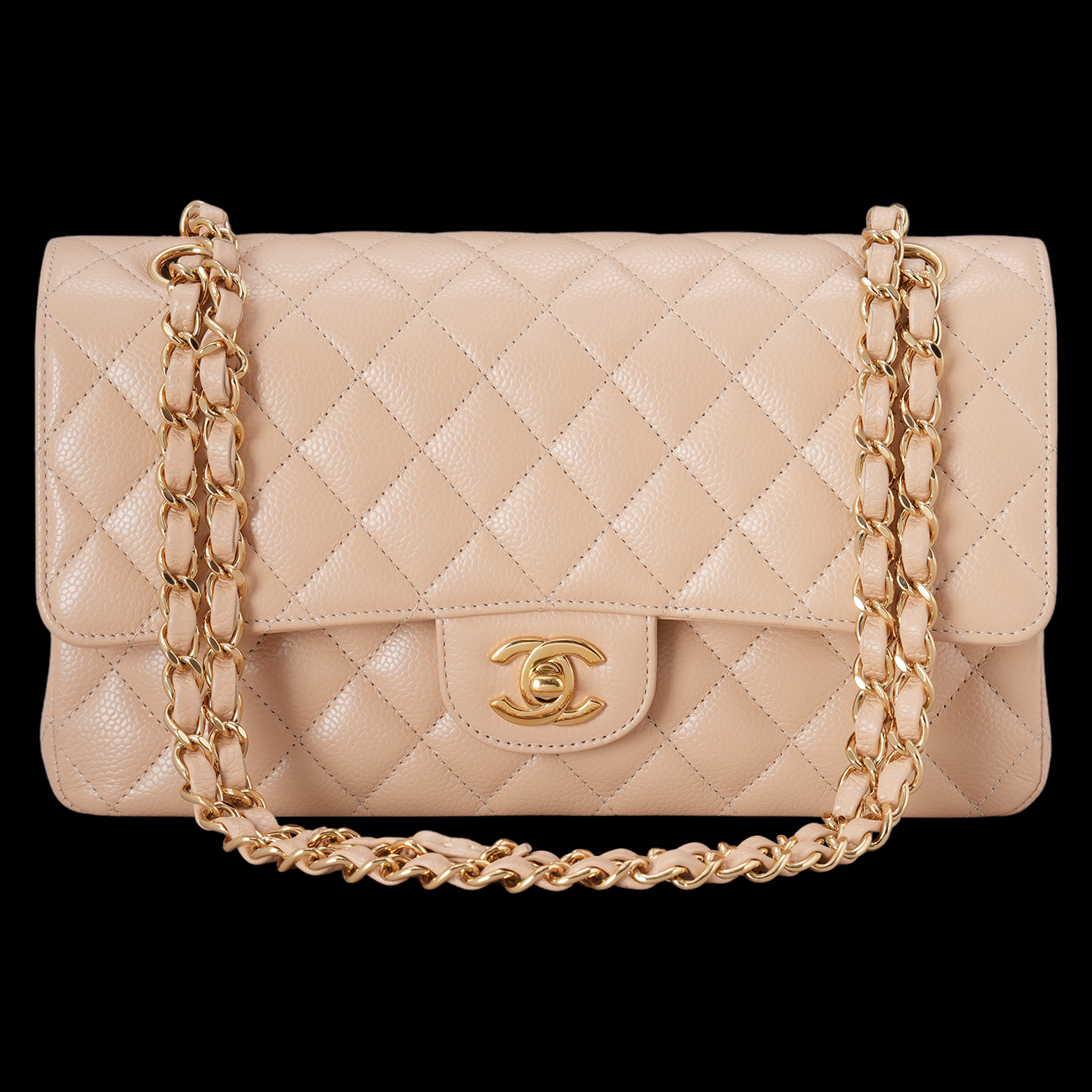 CHANEL(USED)샤넬 캐비어 클래식 미듐 플랩백 베이지 금장