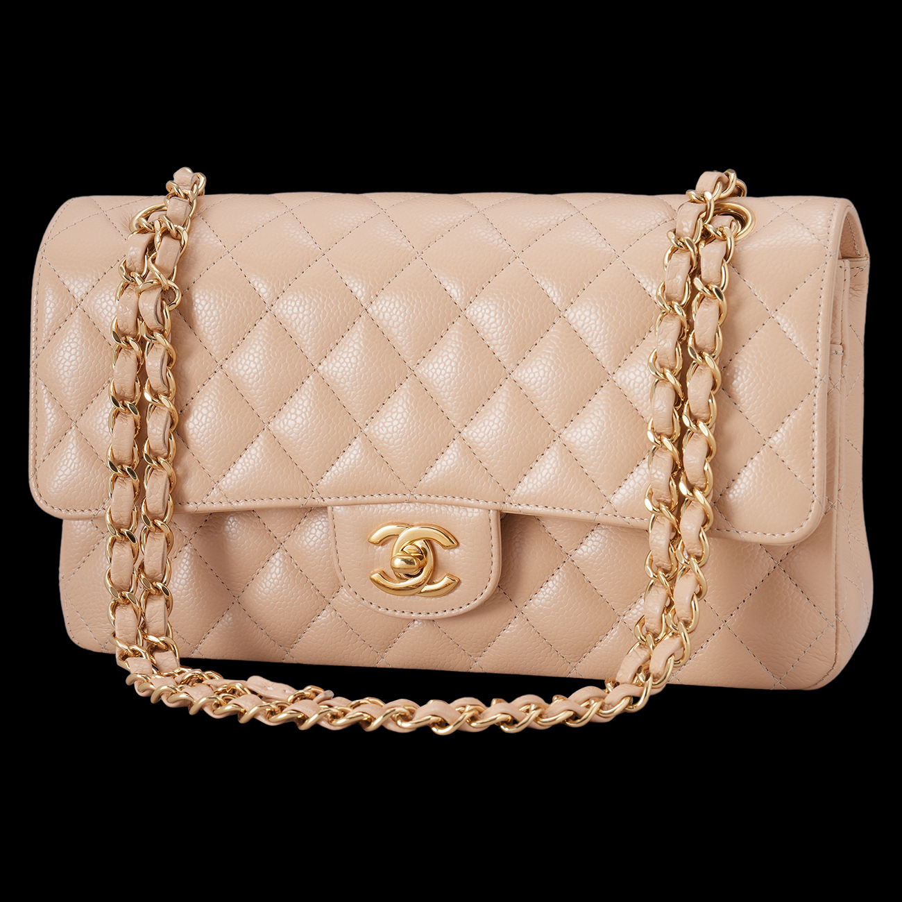 CHANEL(USED)샤넬 캐비어 클래식 미듐 플랩백 베이지 금장