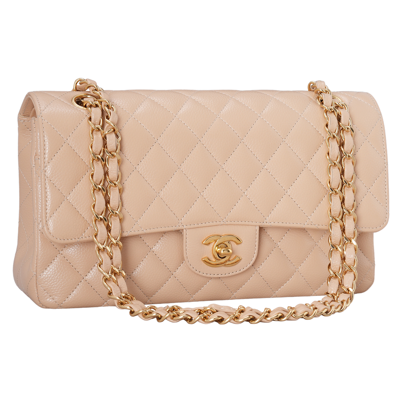 CHANEL(USED)샤넬 캐비어 클래식 미듐 플랩백 베이지 금장