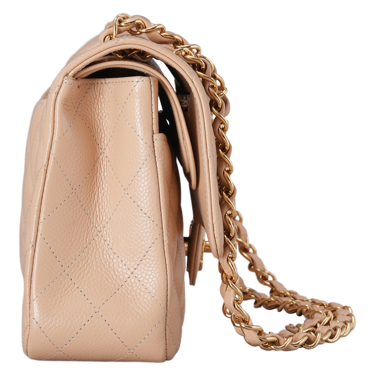CHANEL(USED)샤넬 캐비어 클래식 미듐 플랩백 베이지 금장
