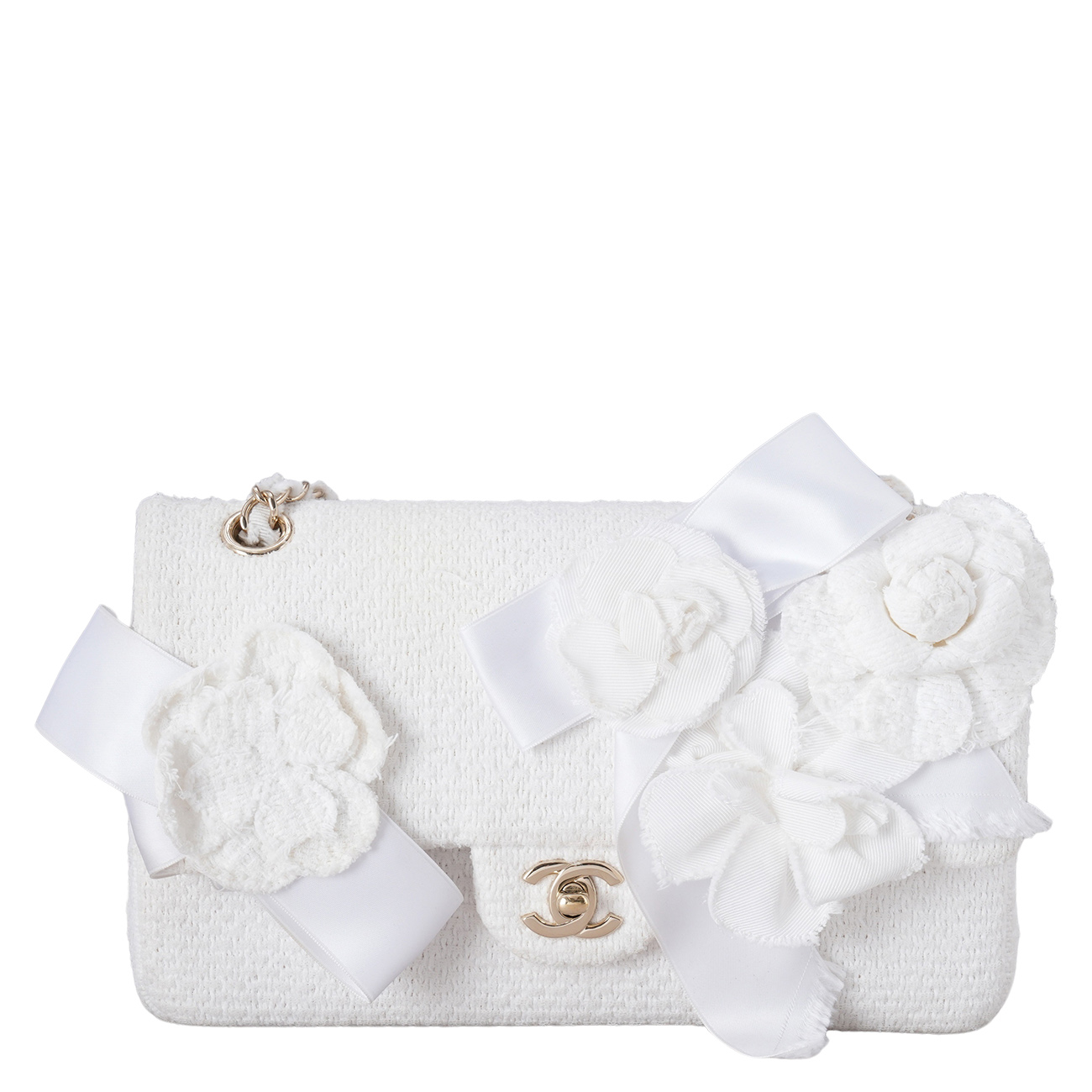 CHANEL(USED)샤넬 까멜리아 트위드 클래식 미듐