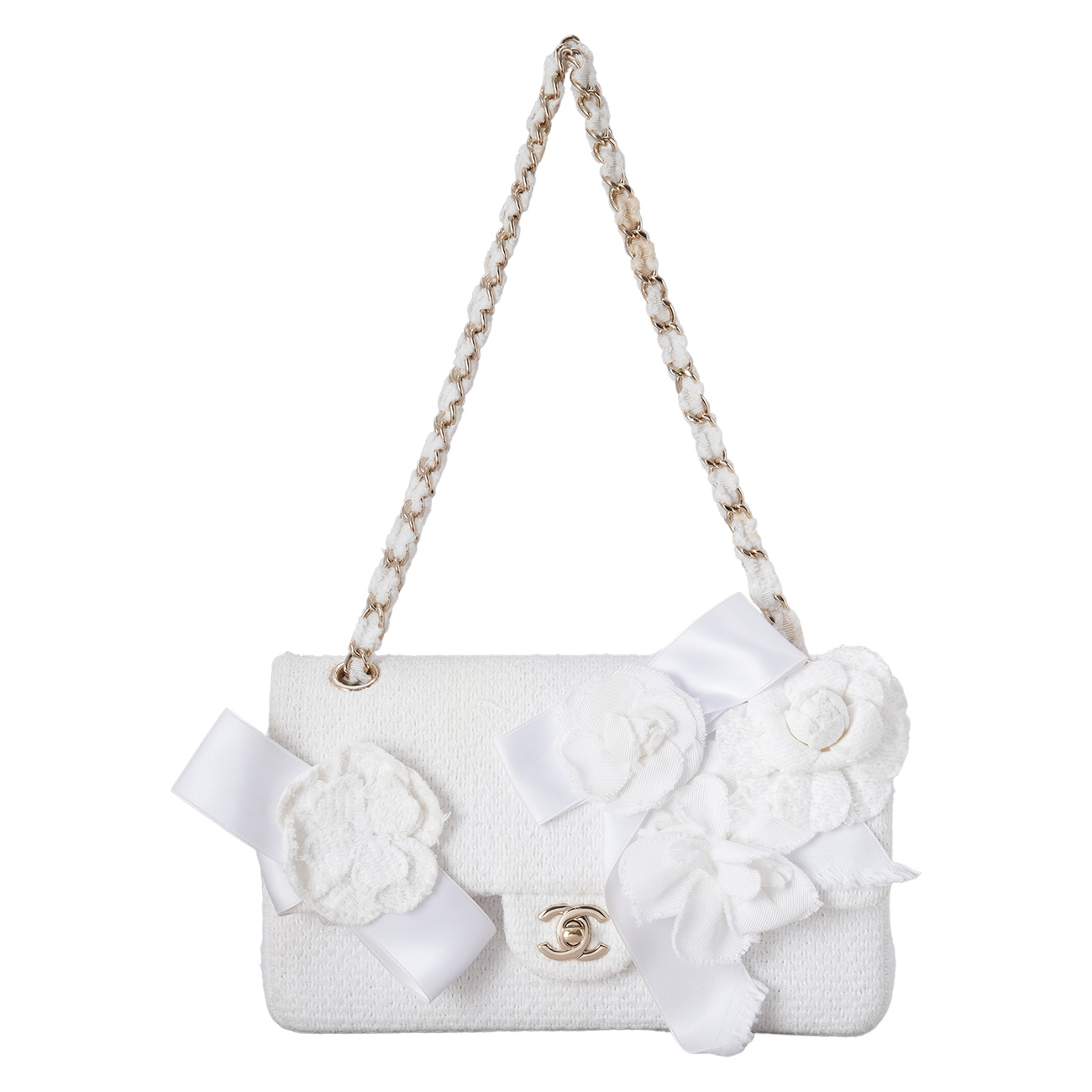 CHANEL(USED)샤넬 까멜리아 트위드 클래식 미듐