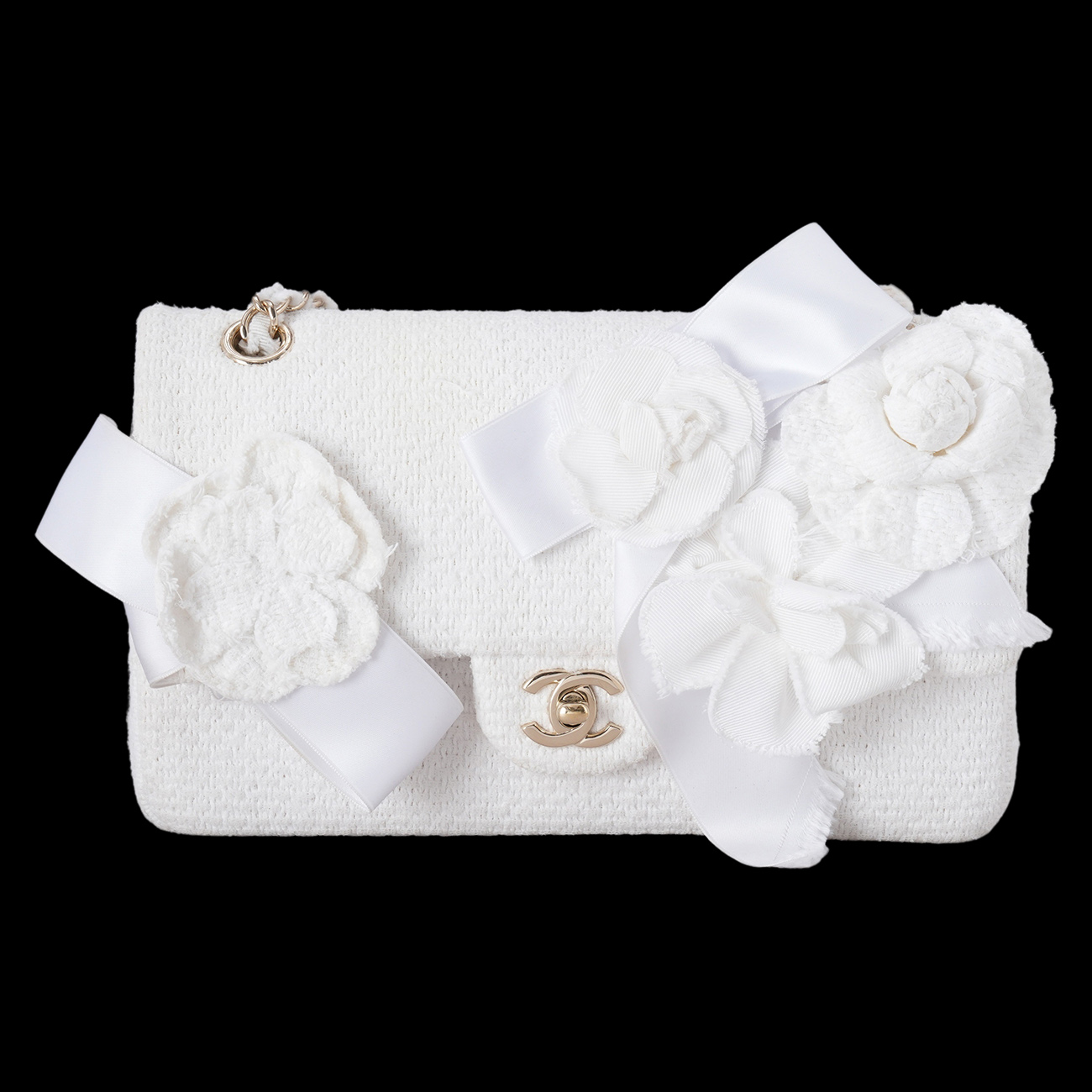CHANEL(USED)샤넬 까멜리아 트위드 클래식 미듐