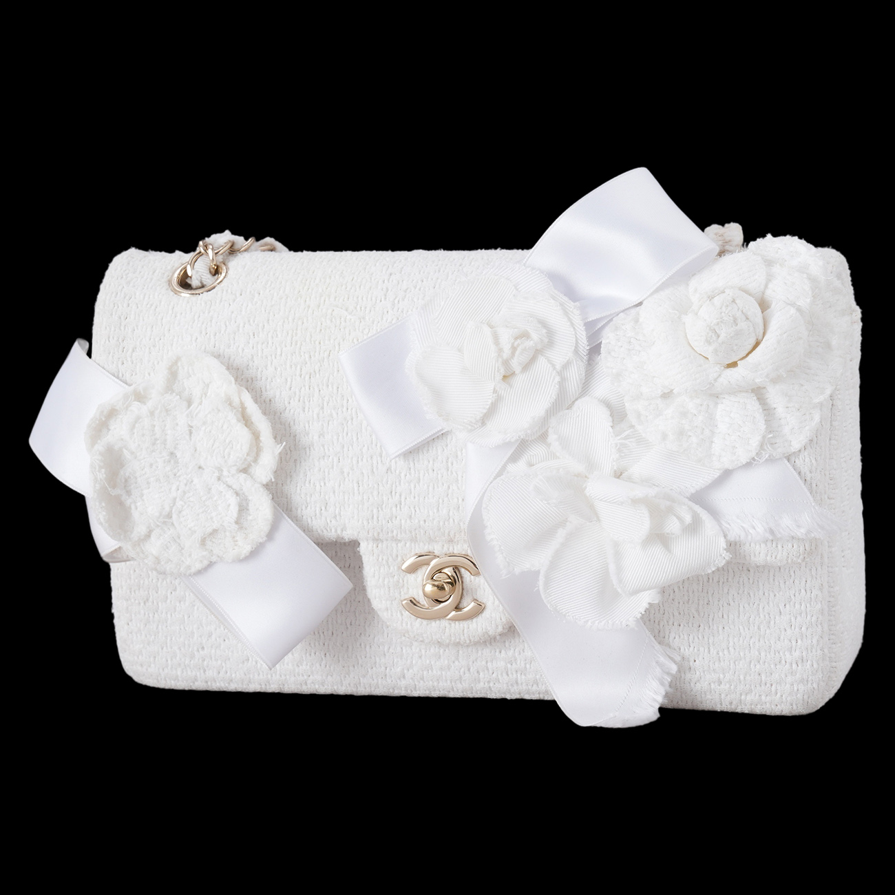 CHANEL(USED)샤넬 까멜리아 트위드 클래식 미듐
