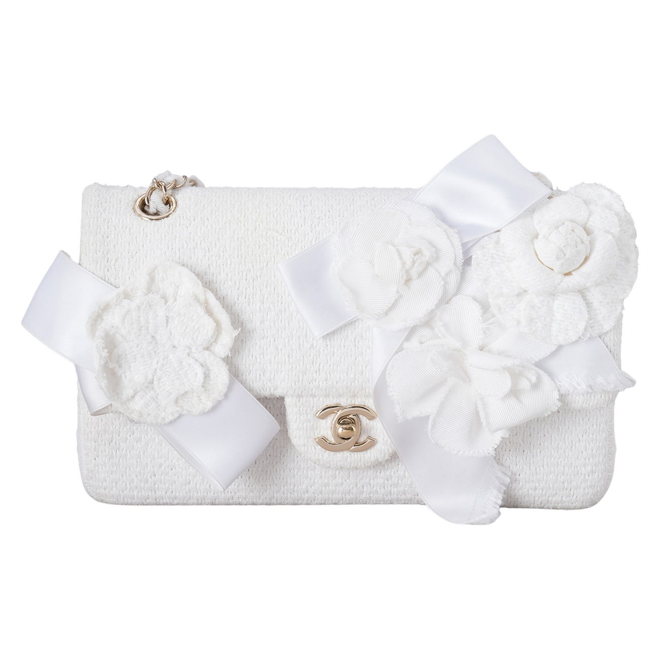 CHANEL(USED)샤넬 까멜리아 트위드 클래식 미듐