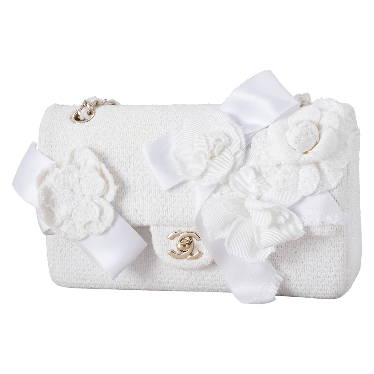 CHANEL(USED)샤넬 까멜리아 트위드 클래식 미듐