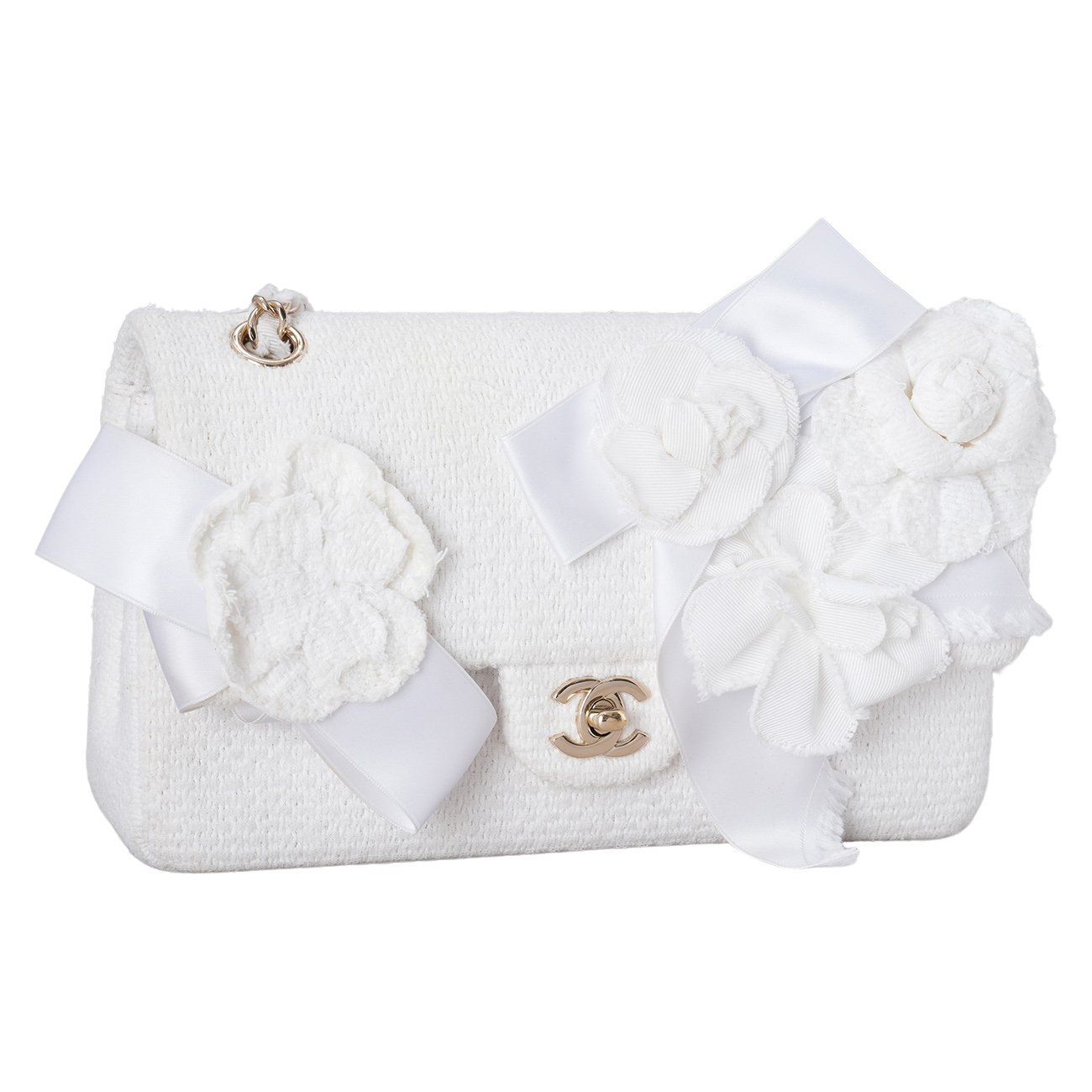 CHANEL(USED)샤넬 까멜리아 트위드 클래식 미듐