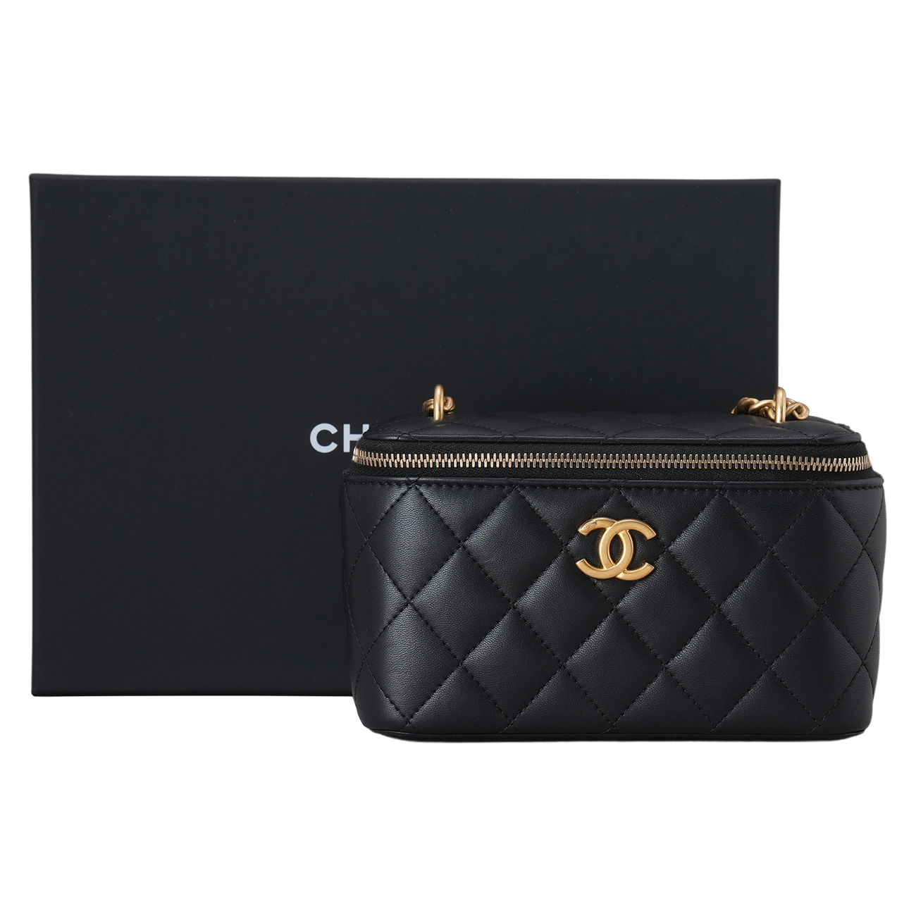 CHANEL(USED)샤넬 AP3301 램스킨 직사각 까멜리아 골든볼 베니티 체인백