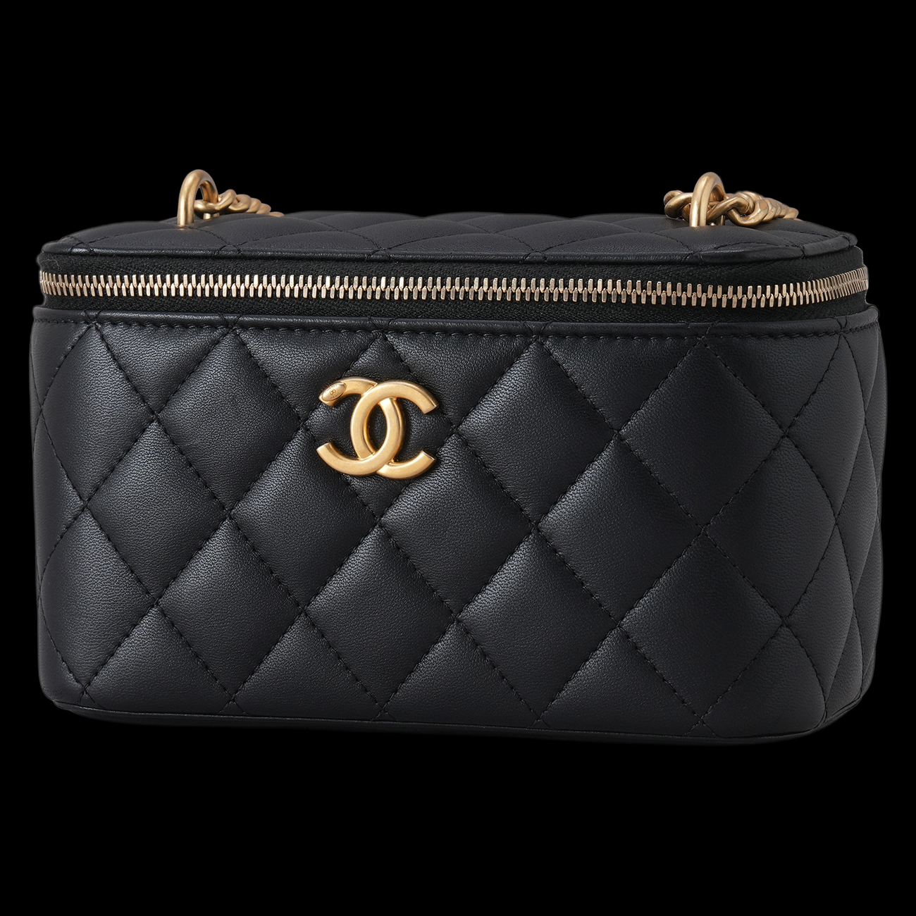 CHANEL(USED)샤넬 AP3301 램스킨 직사각 까멜리아 골든볼 베니티 체인백