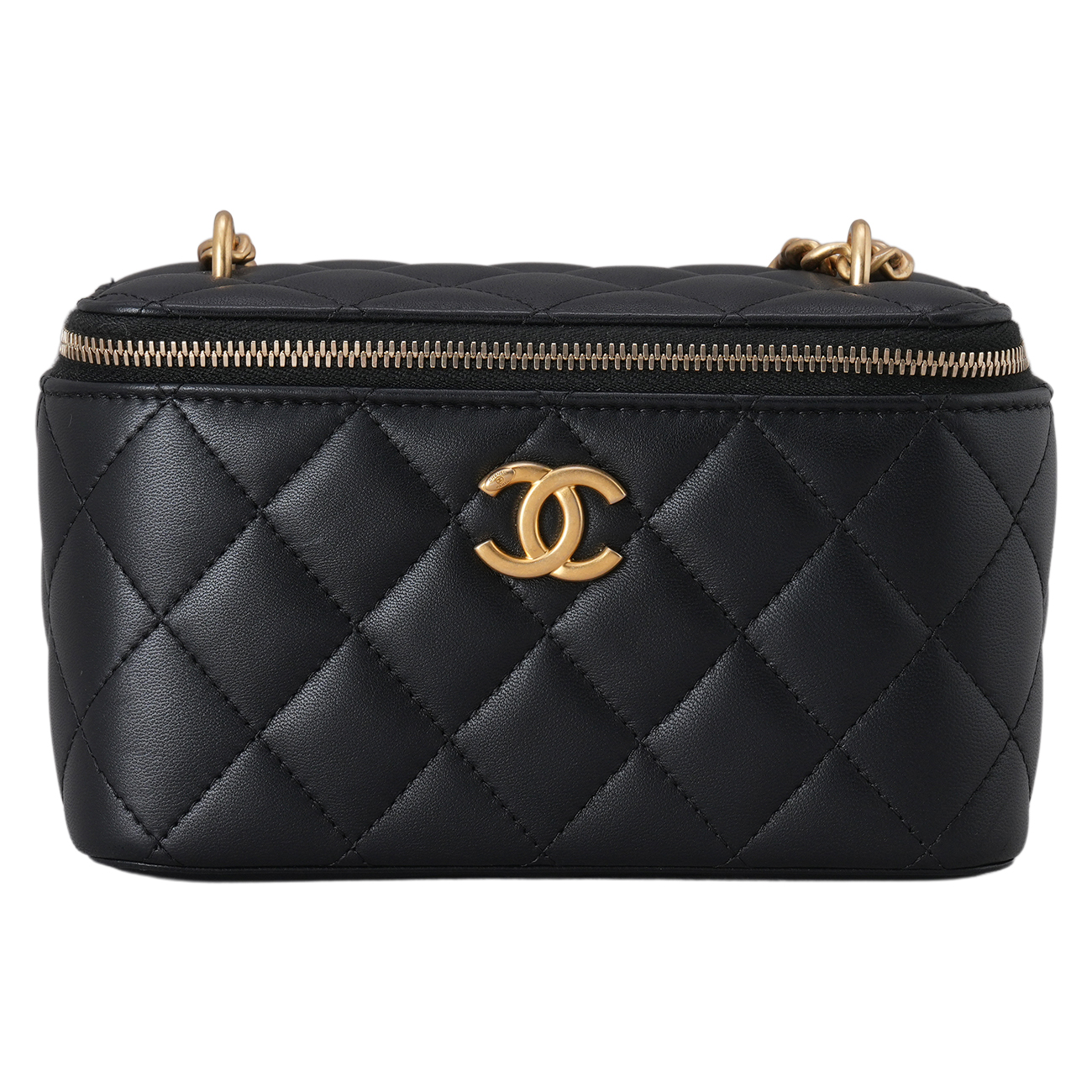 CHANEL(USED)샤넬 AP3301 램스킨 직사각 까멜리아 골든볼 베니티 체인백