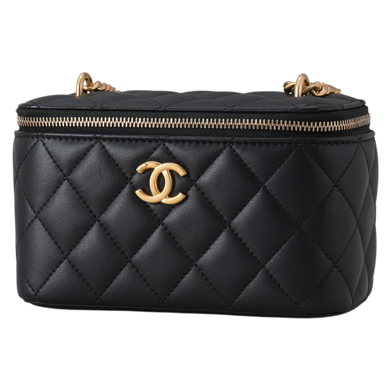CHANEL(USED)샤넬 AP3301 램스킨 직사각 까멜리아 골든볼 베니티 체인백