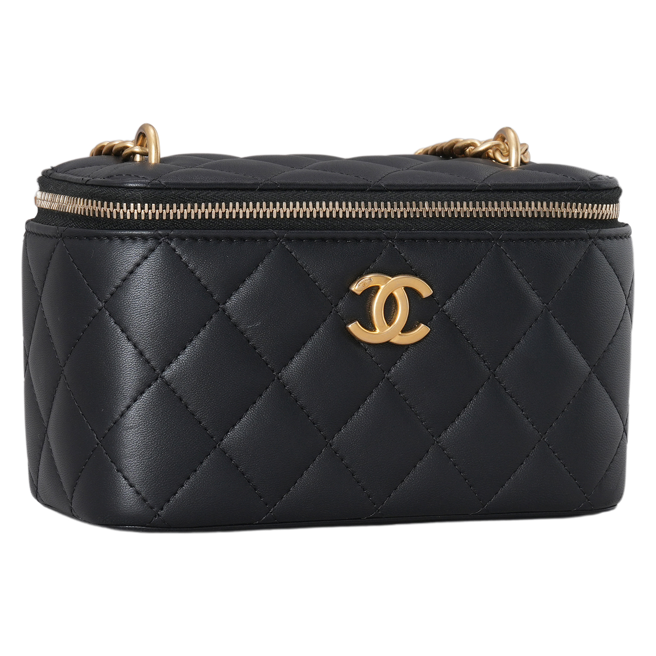CHANEL(USED)샤넬 AP3301 램스킨 직사각 까멜리아 골든볼 베니티 체인백