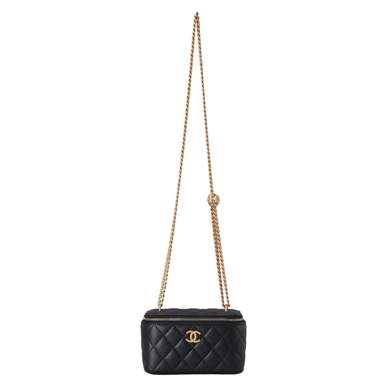CHANEL(USED)샤넬 AP3301 램스킨 직사각 까멜리아 골든볼 베니티 체인백