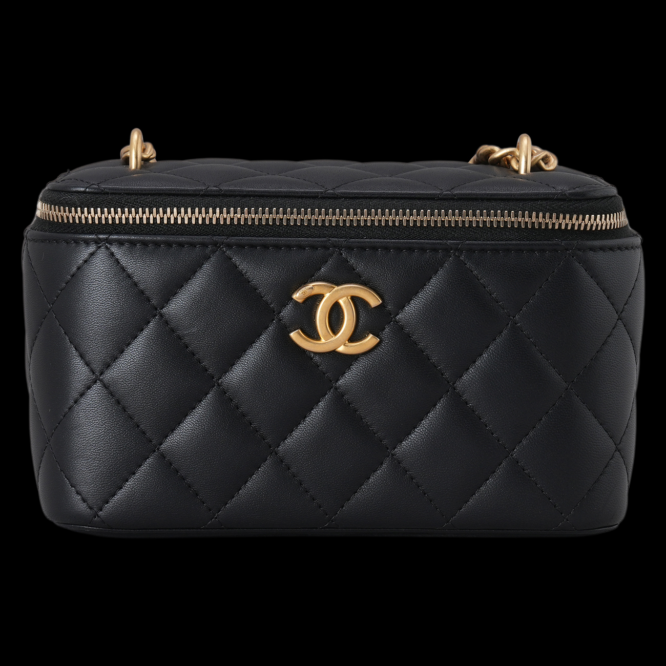CHANEL(USED)샤넬 AP3301 램스킨 직사각 까멜리아 골든볼 베니티 체인백