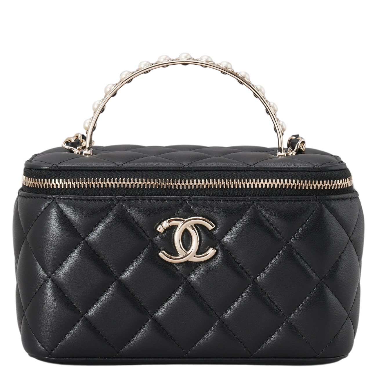 CHANEL(USED)샤넬 AP3956 램스킨 진주 탑핸들 직사각 베니티