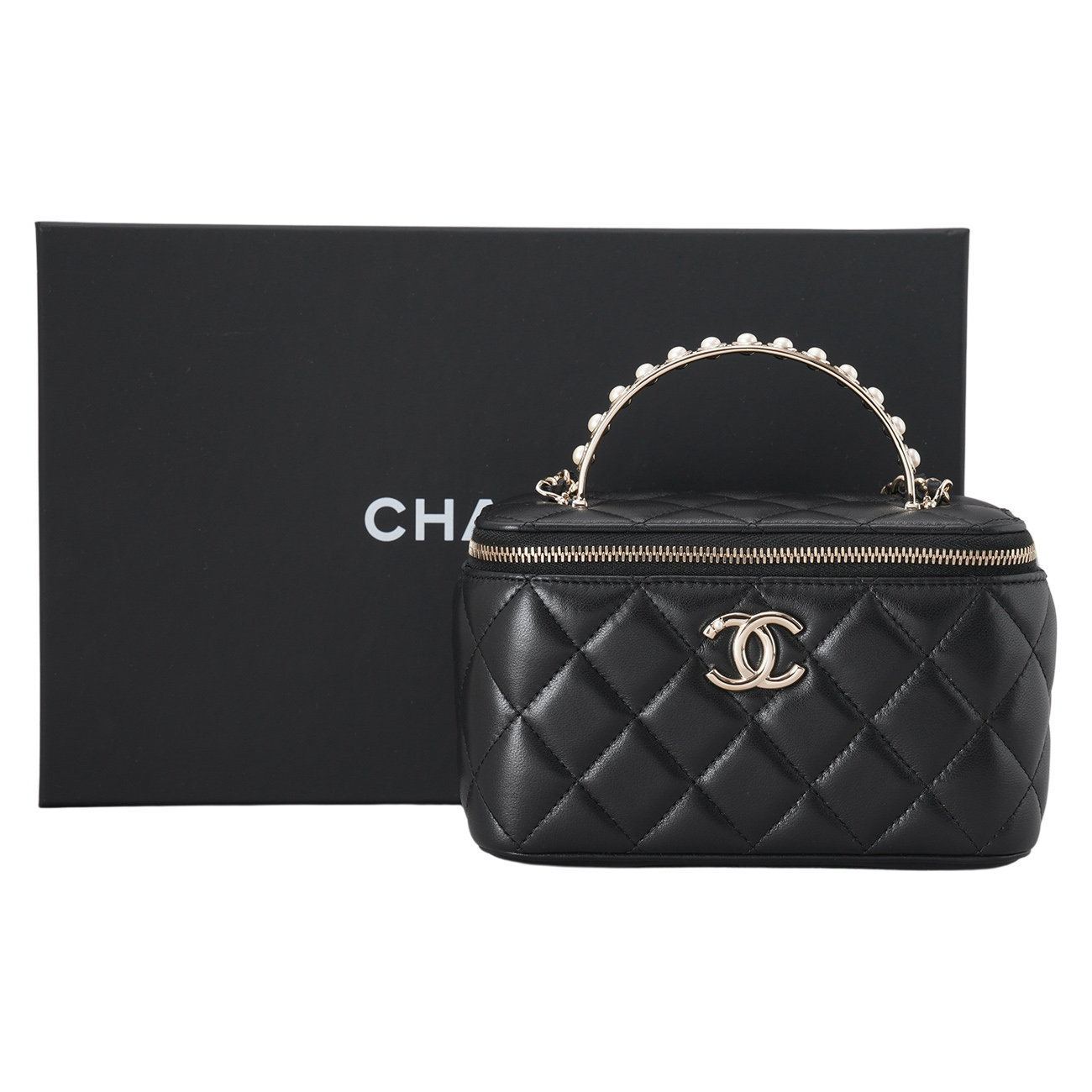 CHANEL(USED)샤넬 AP3956 램스킨 진주 탑핸들 직사각 베니티