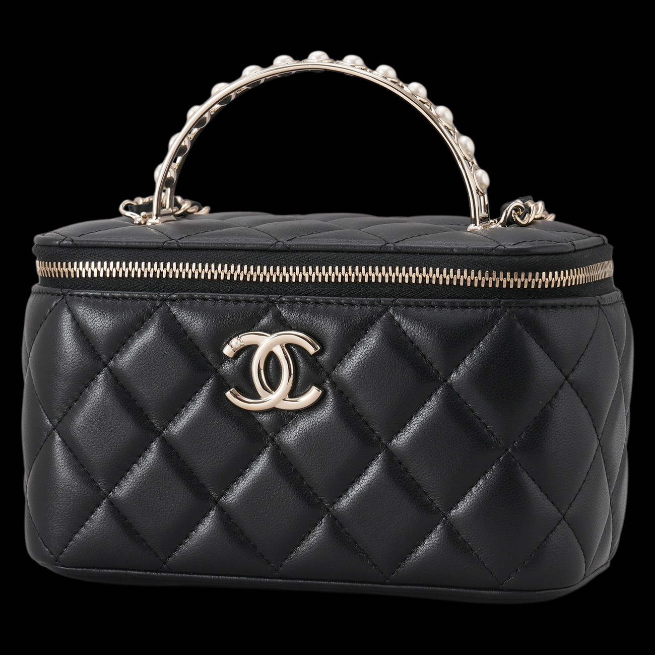 CHANEL(USED)샤넬 AP3956 램스킨 진주 탑핸들 직사각 베니티