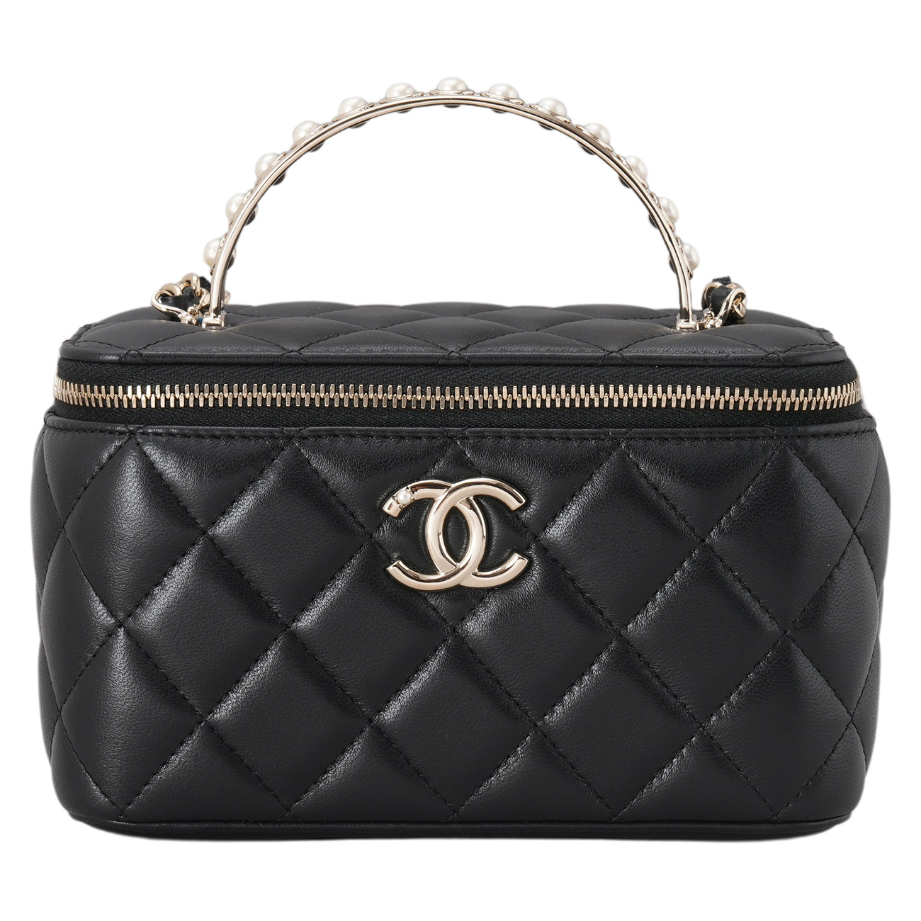 CHANEL(USED)샤넬 AP3956 램스킨 진주 탑핸들 직사각 베니티