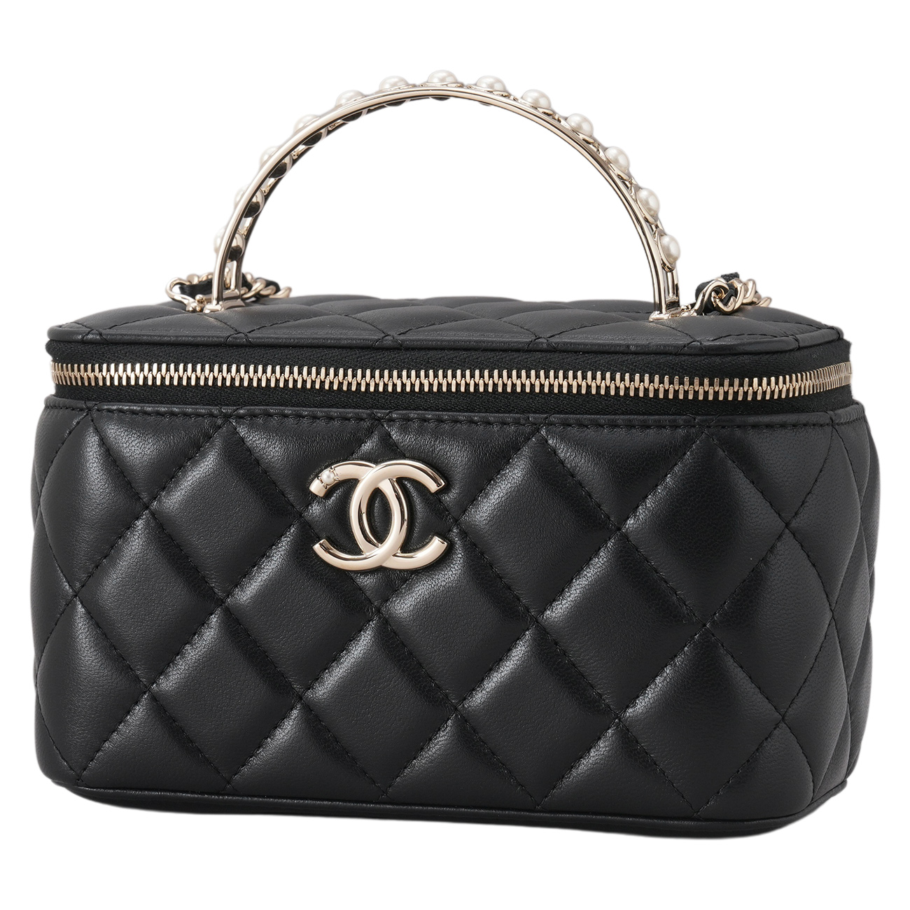 CHANEL(USED)샤넬 AP3956 램스킨 진주 탑핸들 직사각 베니티