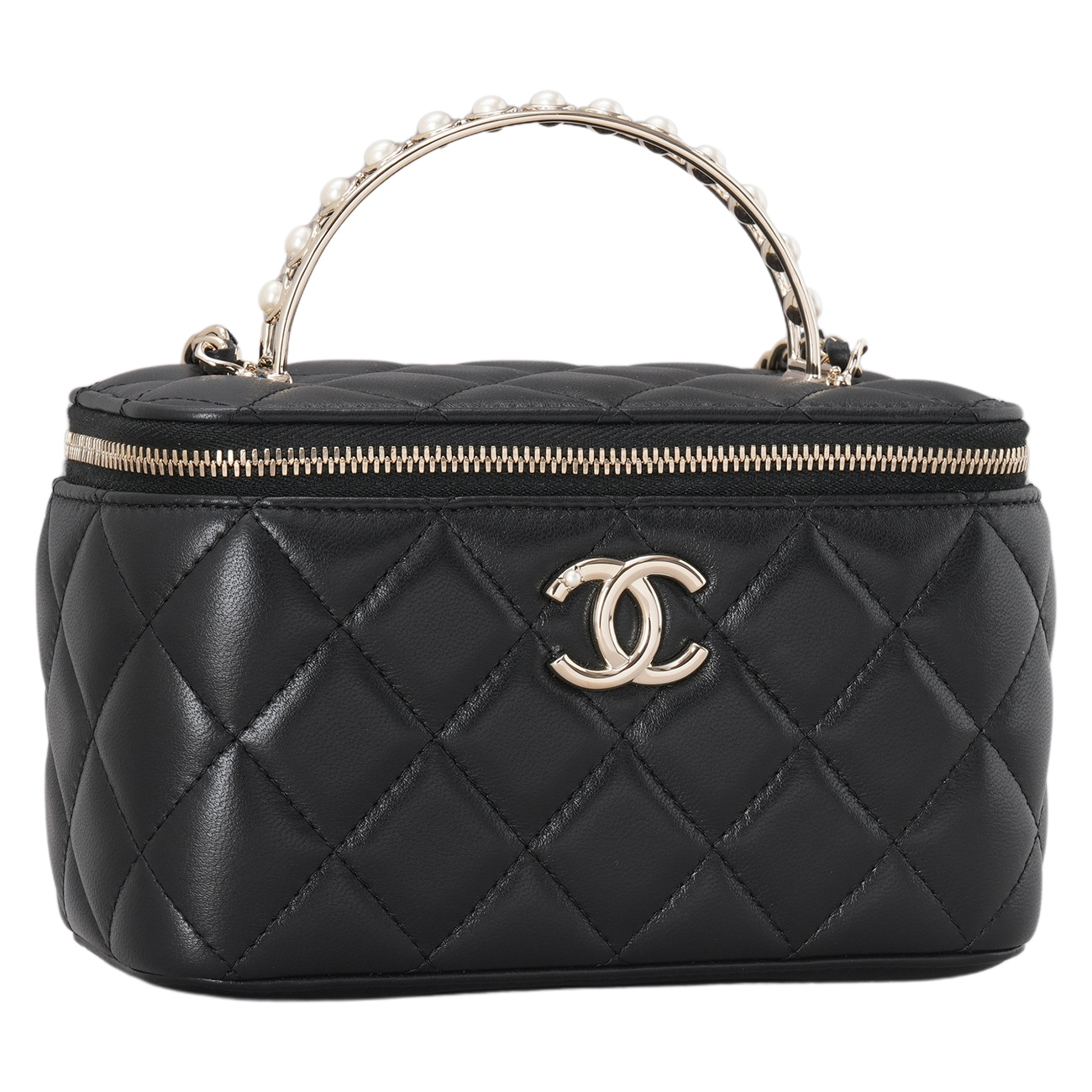 CHANEL(USED)샤넬 AP3956 램스킨 진주 탑핸들 직사각 베니티